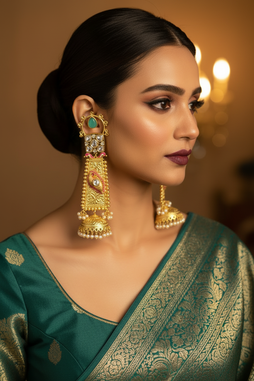 Meenakari Peacock Pearl Jhumka Earrings