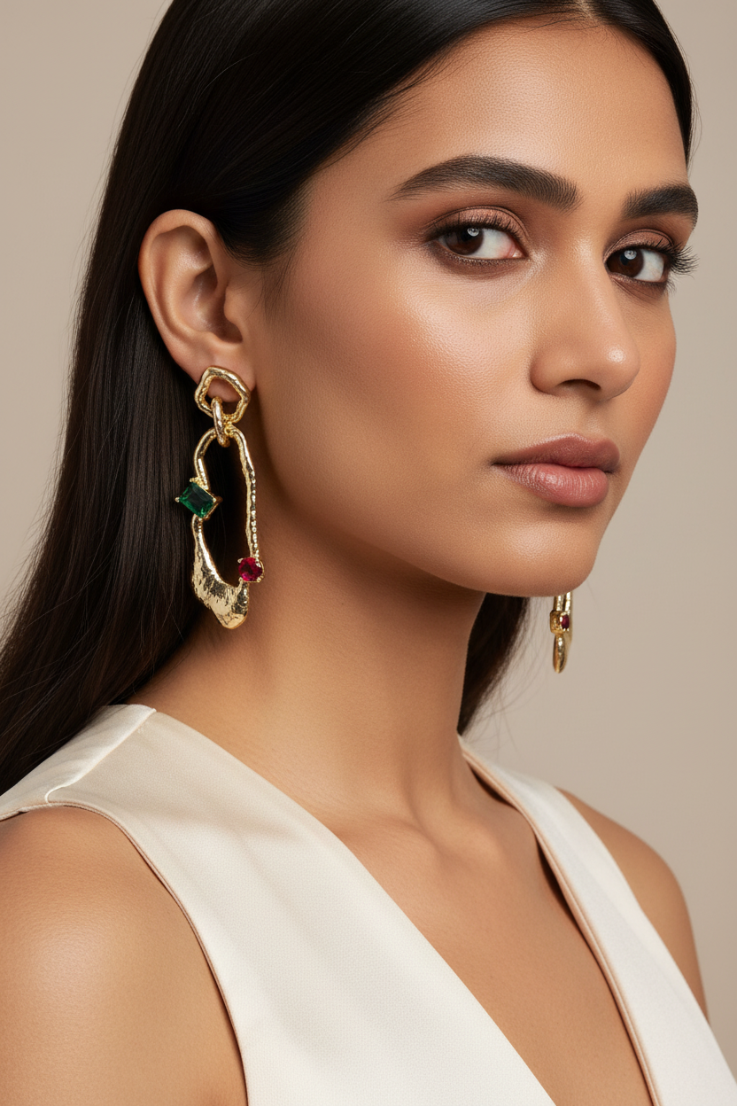 Golden Artistic Drop Earrings