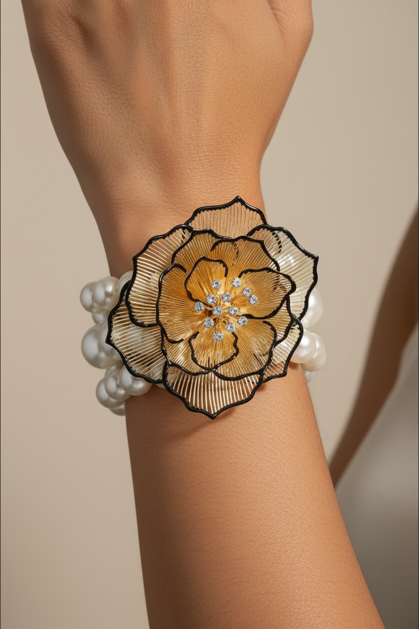 Pearl Floral Statement Bracelet