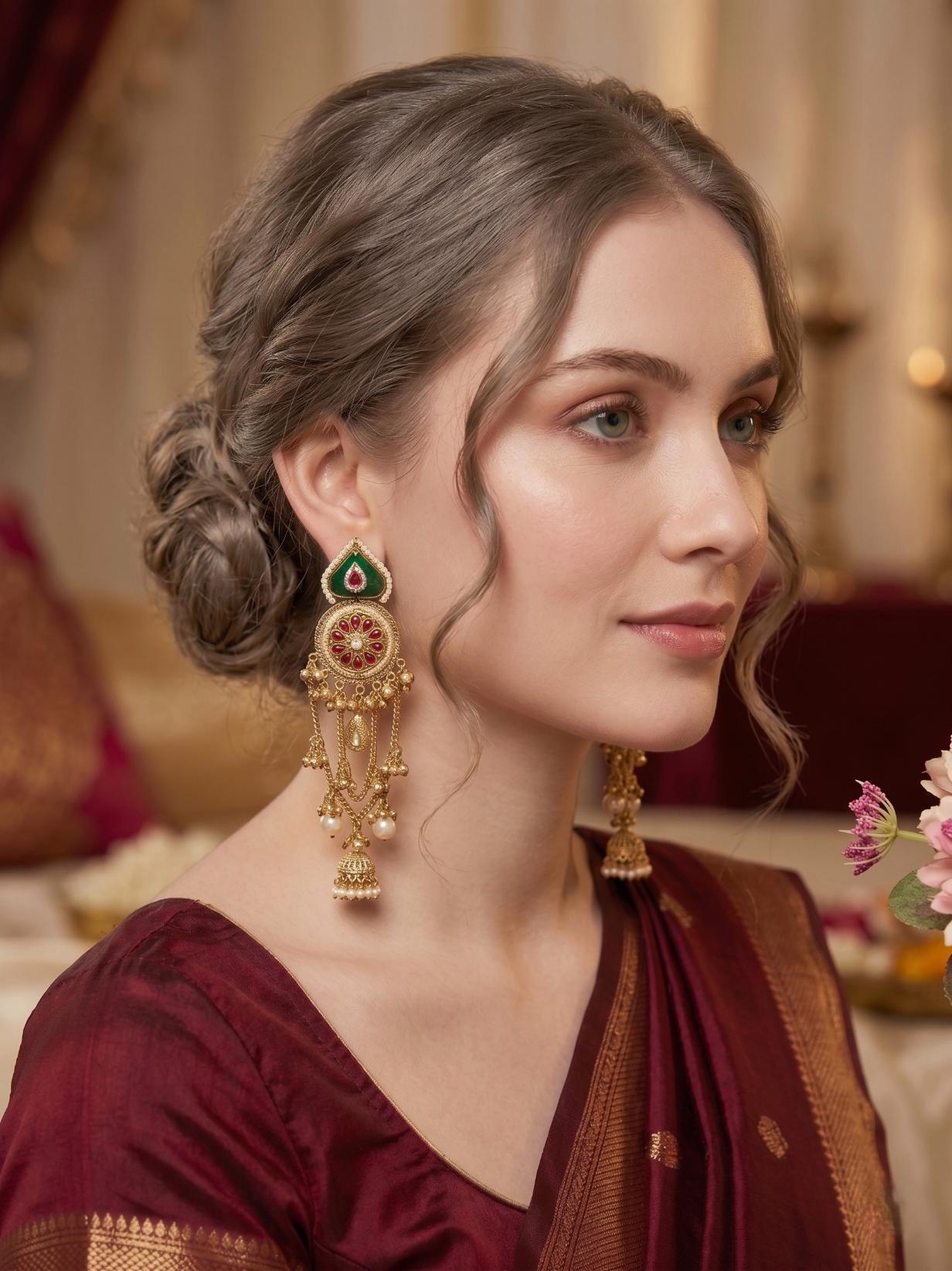 Ruby Emerald Aafreen Kashmiri Jhumki Earrings
