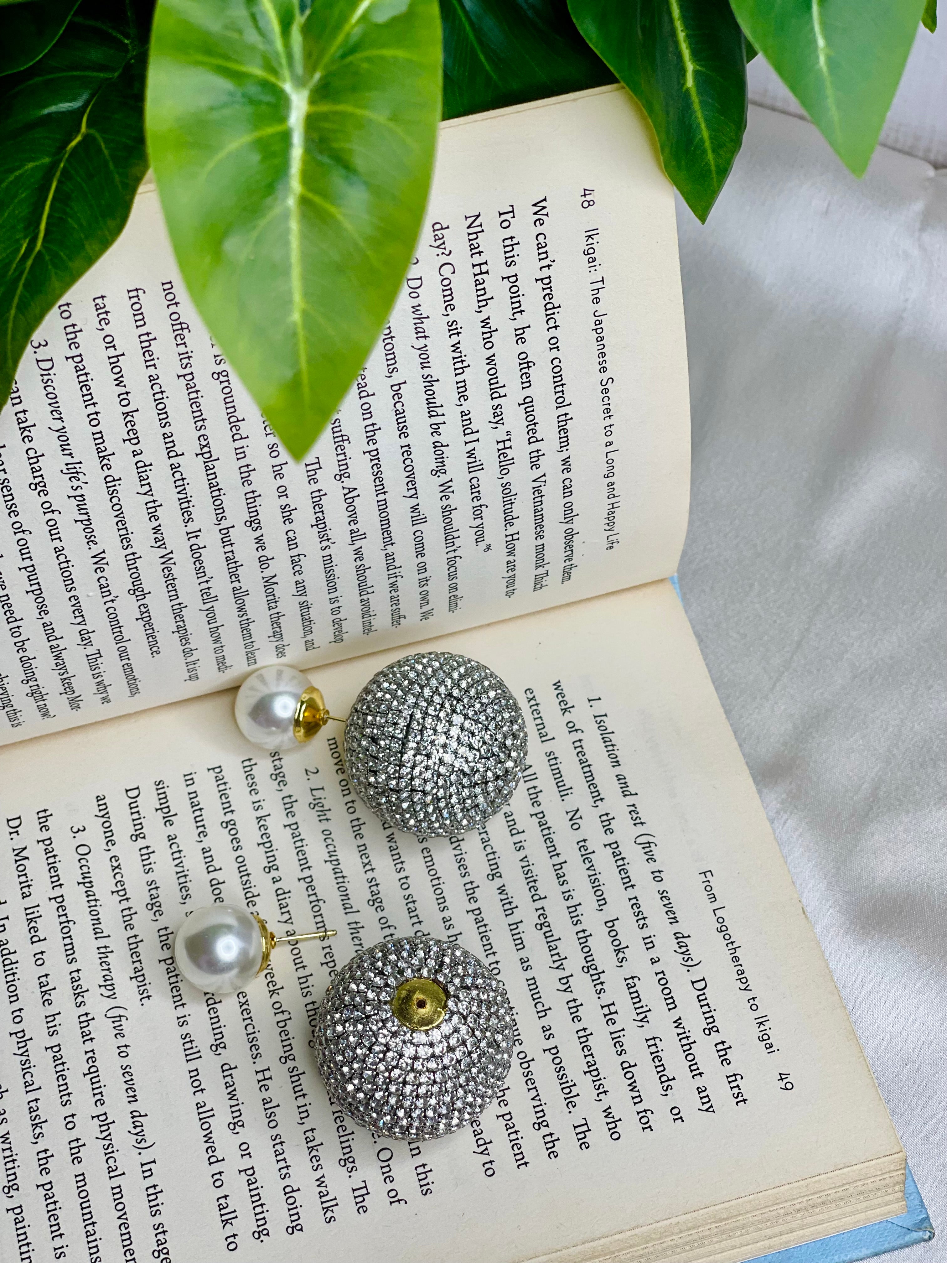 Silver Double Sided Pearl Crystal Earrings