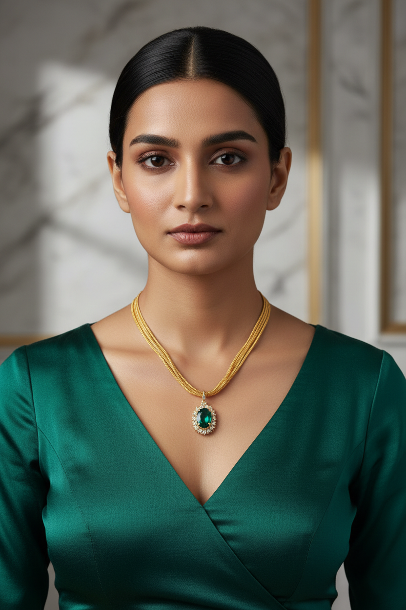 Emerald Spark Pendant Necklace Set