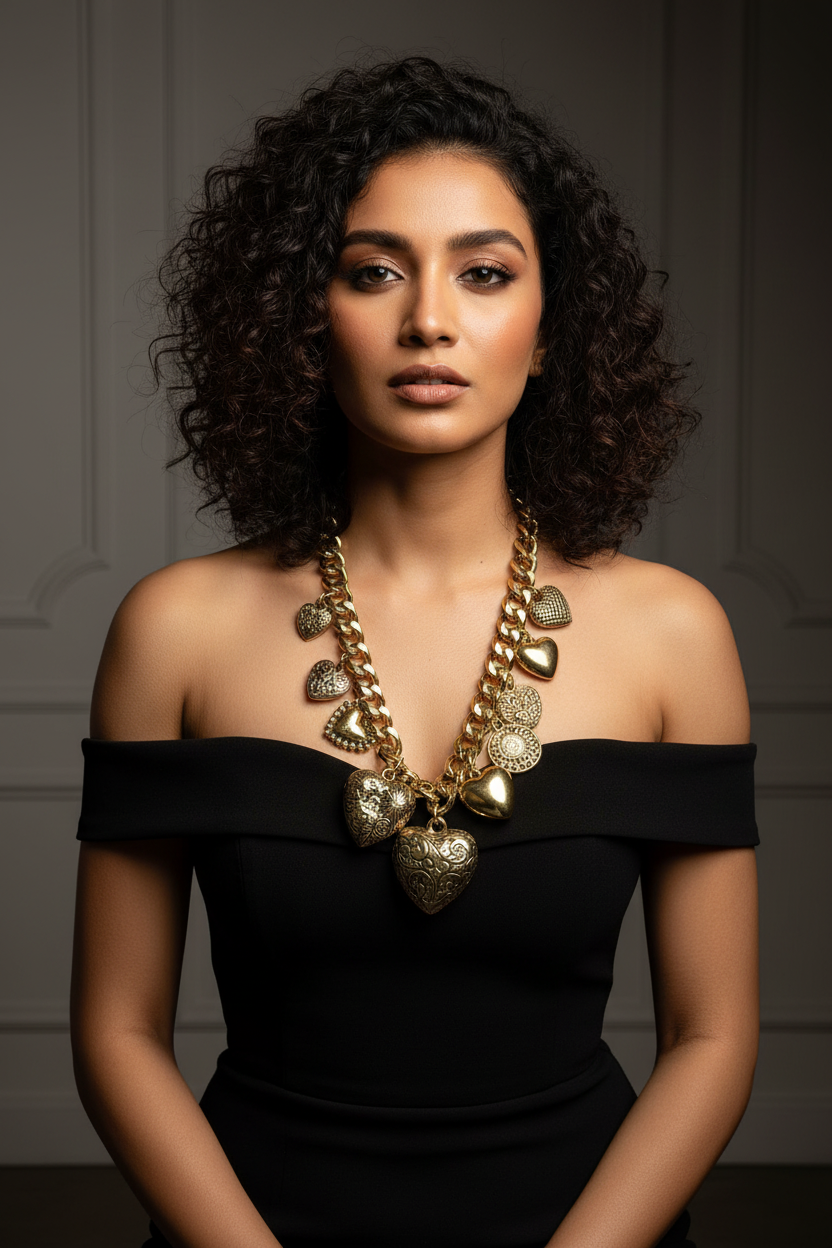 Heart Charms Statement Necklace