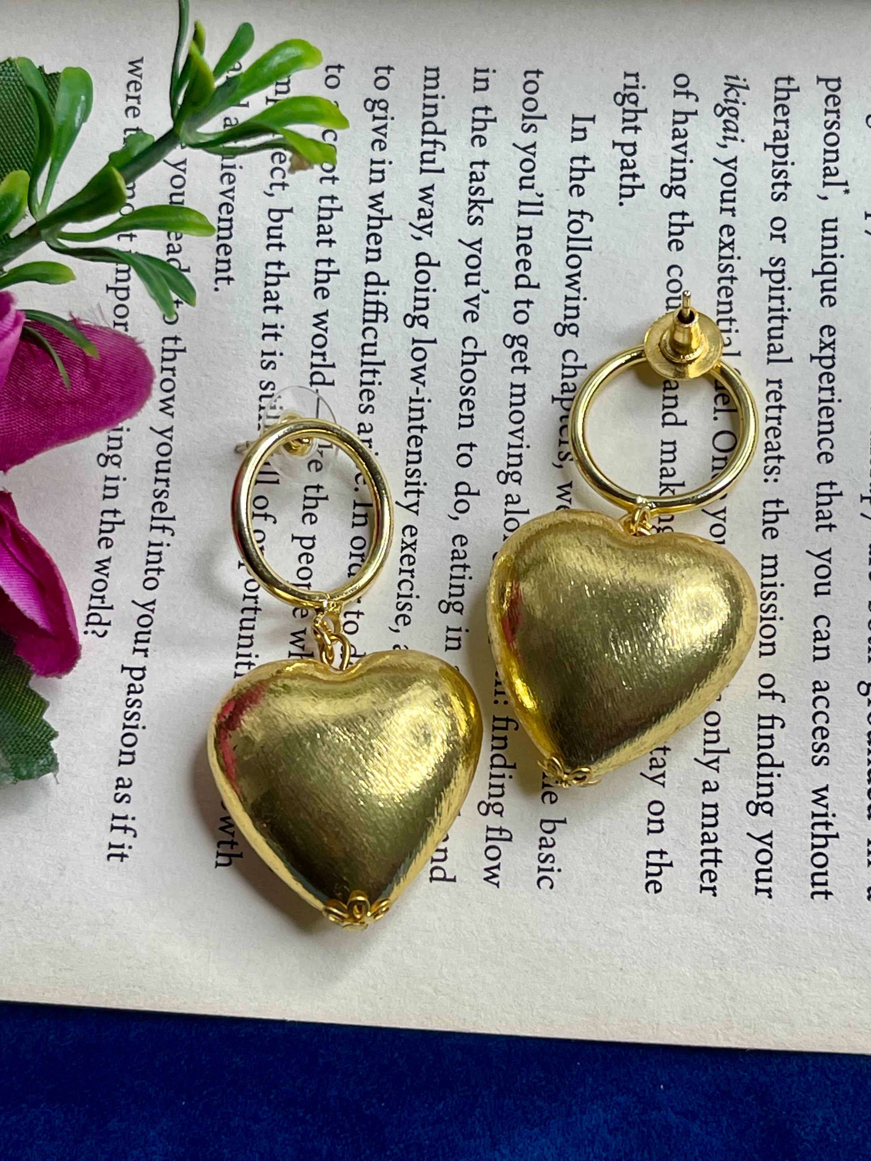 Golden Heart Drop Earrings