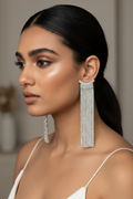 Silver Crystal Tassel Earrings