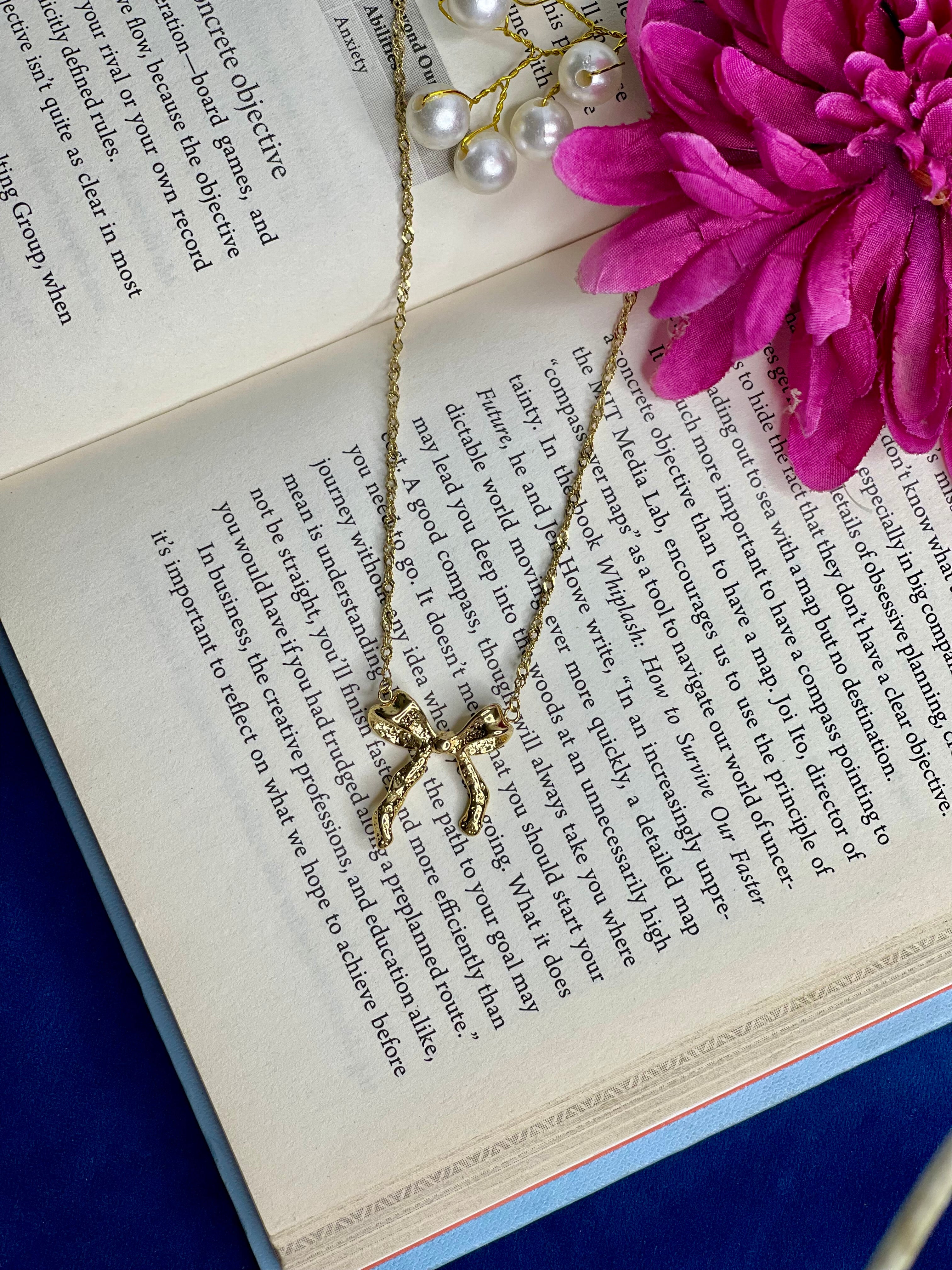 Golden Bow Charm Necklace