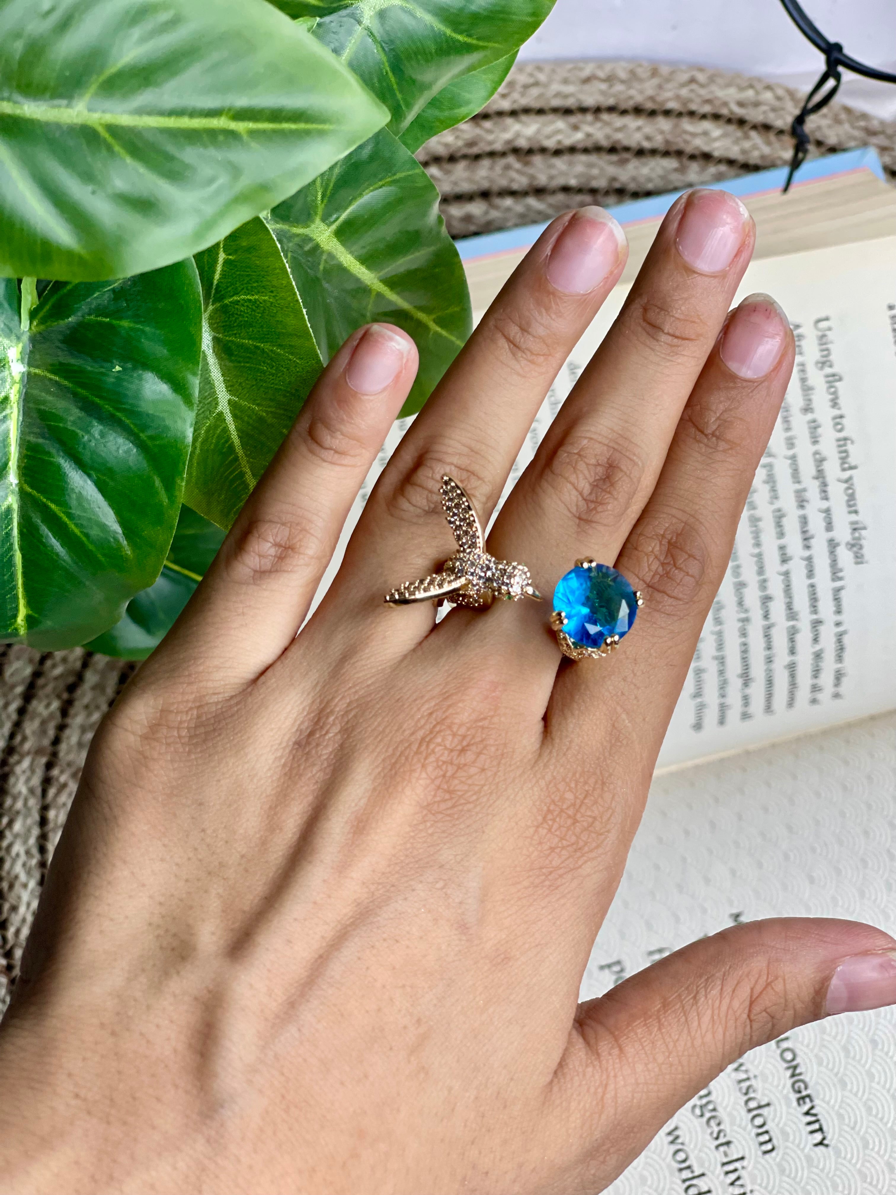 Blue Humming bird Ring