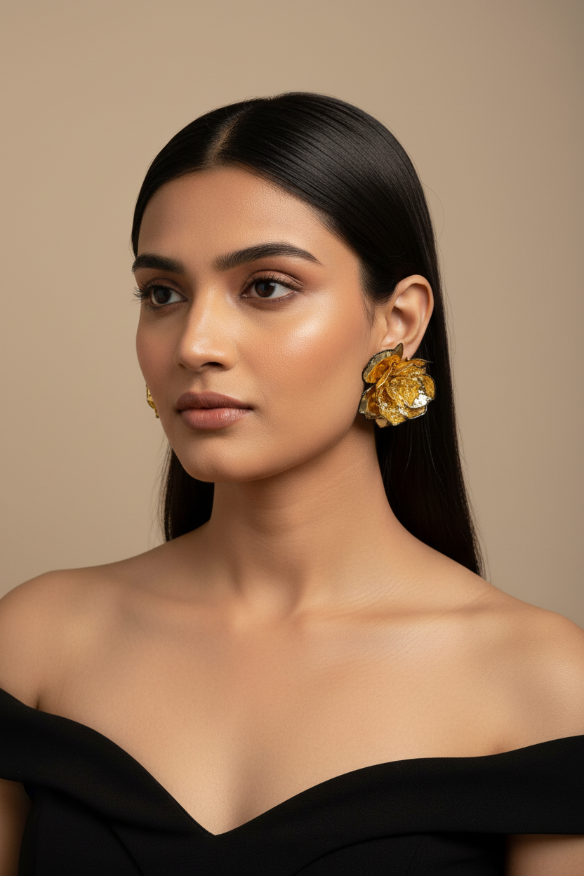 Golden Oversized Floral Earrings