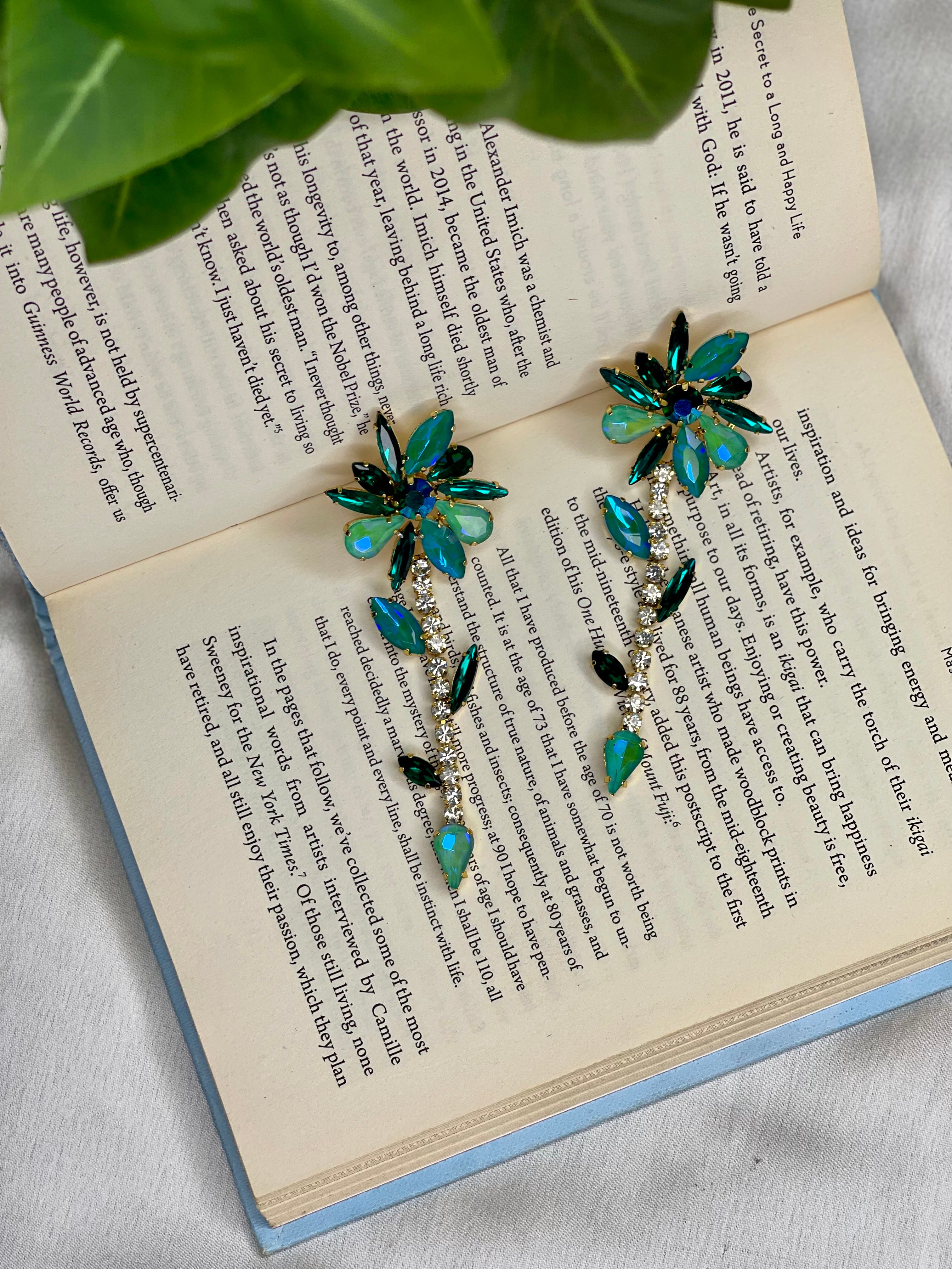 Emerald Dew Floral Drop Earrings
