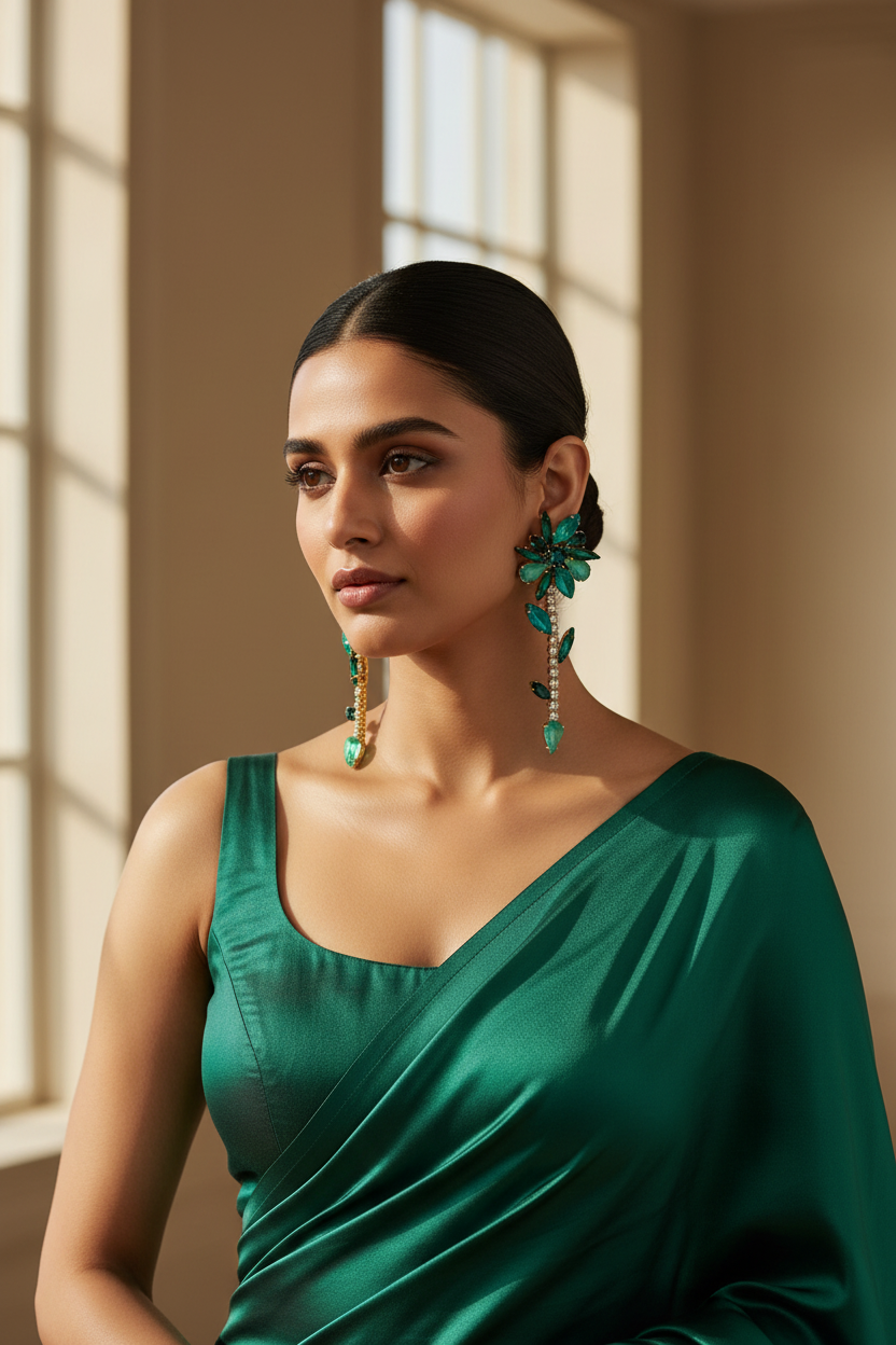 Emerald Dew Floral Drop Earrings