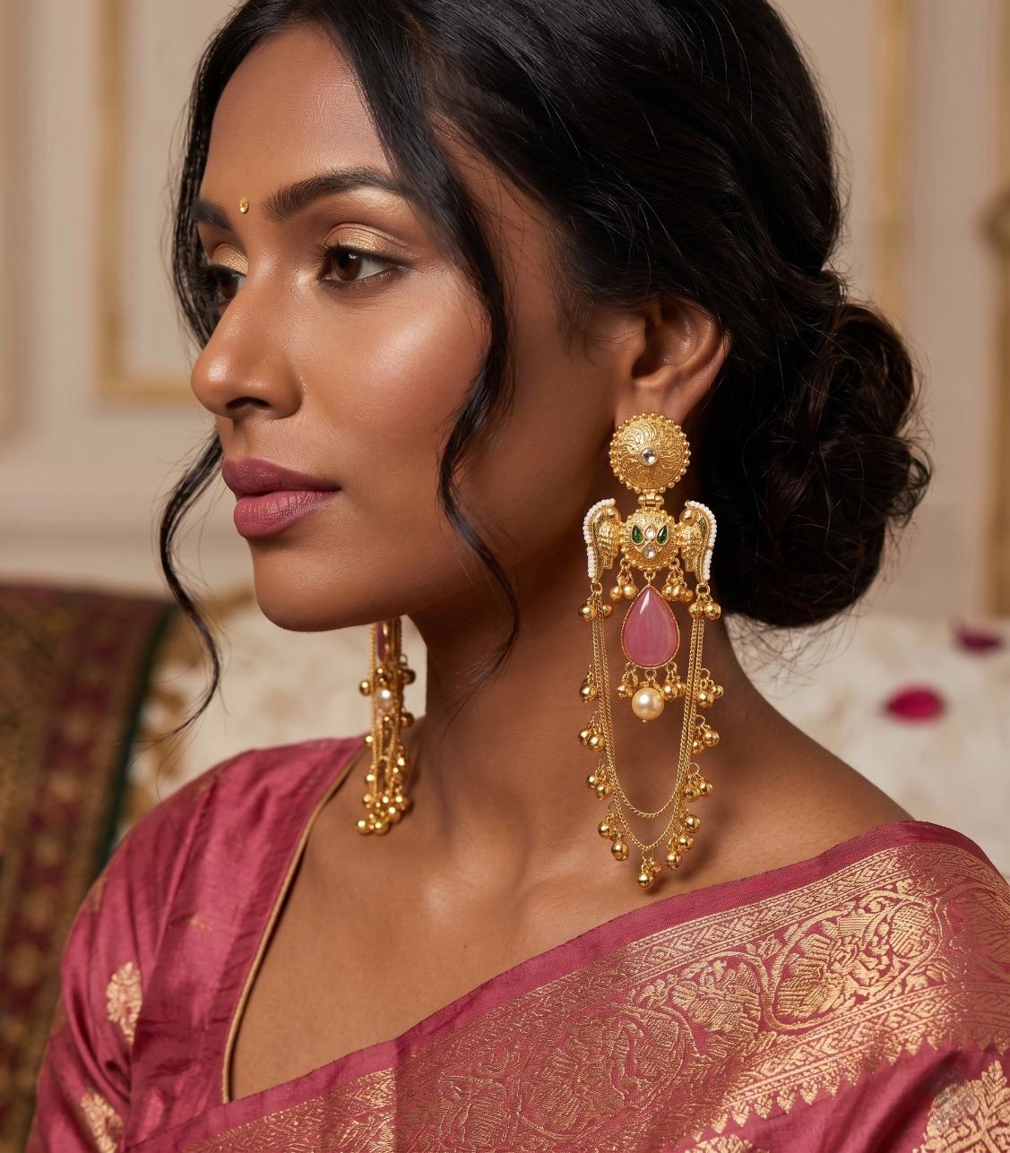 Pink Zoya Kashmiri Earrings