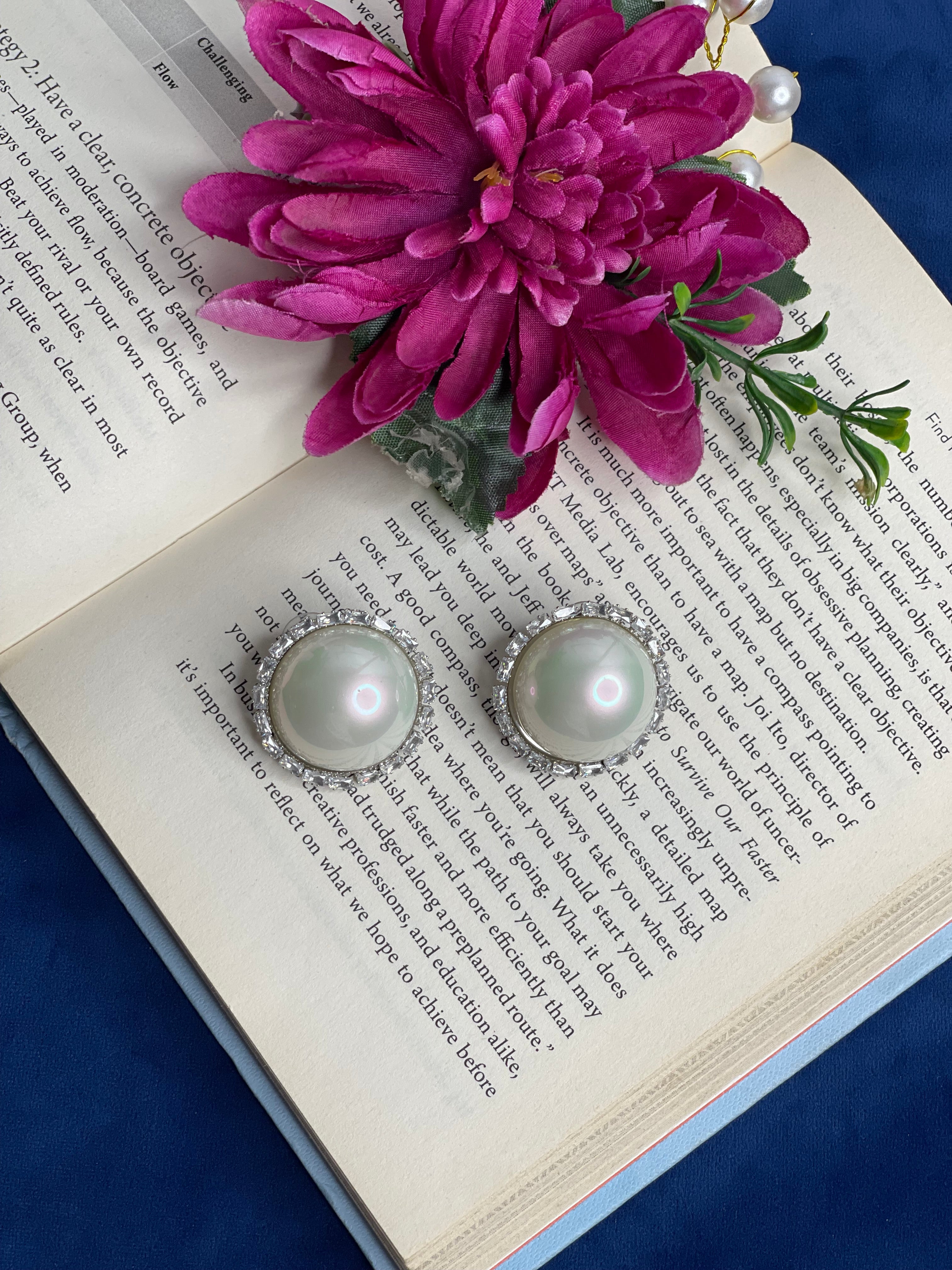Pearl Halo Crystal Studs