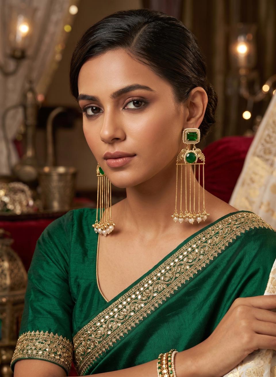 Emerald Ruhani Kashmiri Earrings