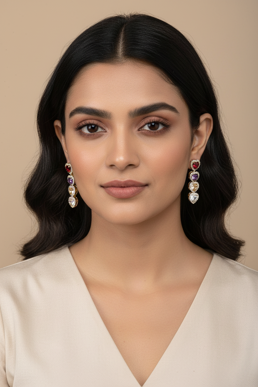 Multi Heart Crystal Drop Earrings