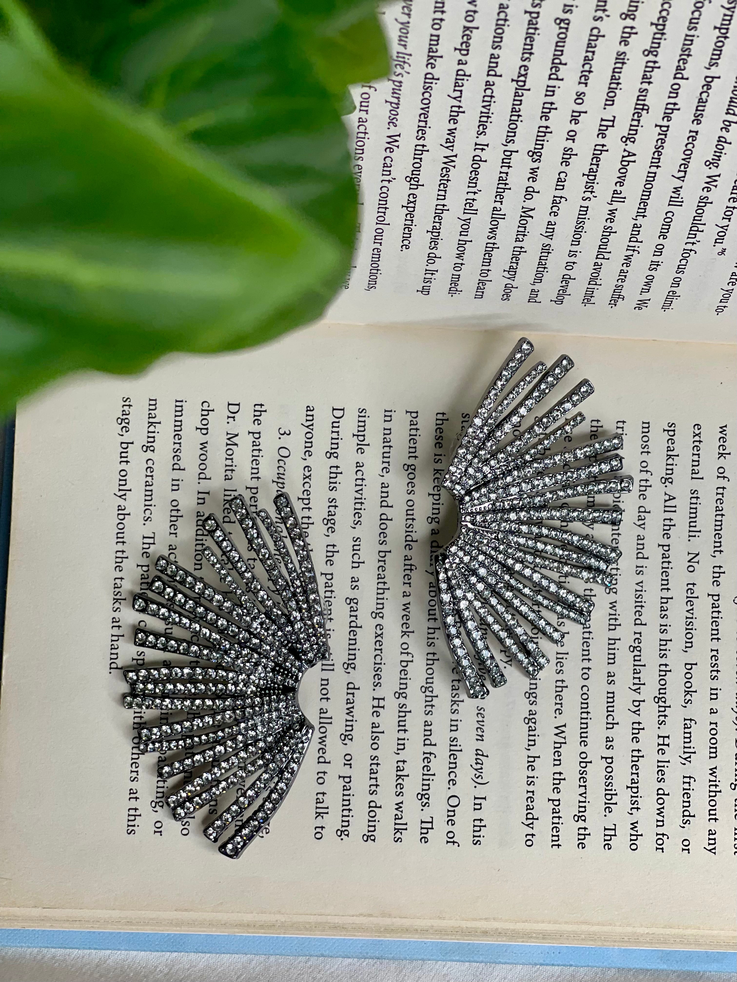 Silver Fan Crystal Earrings