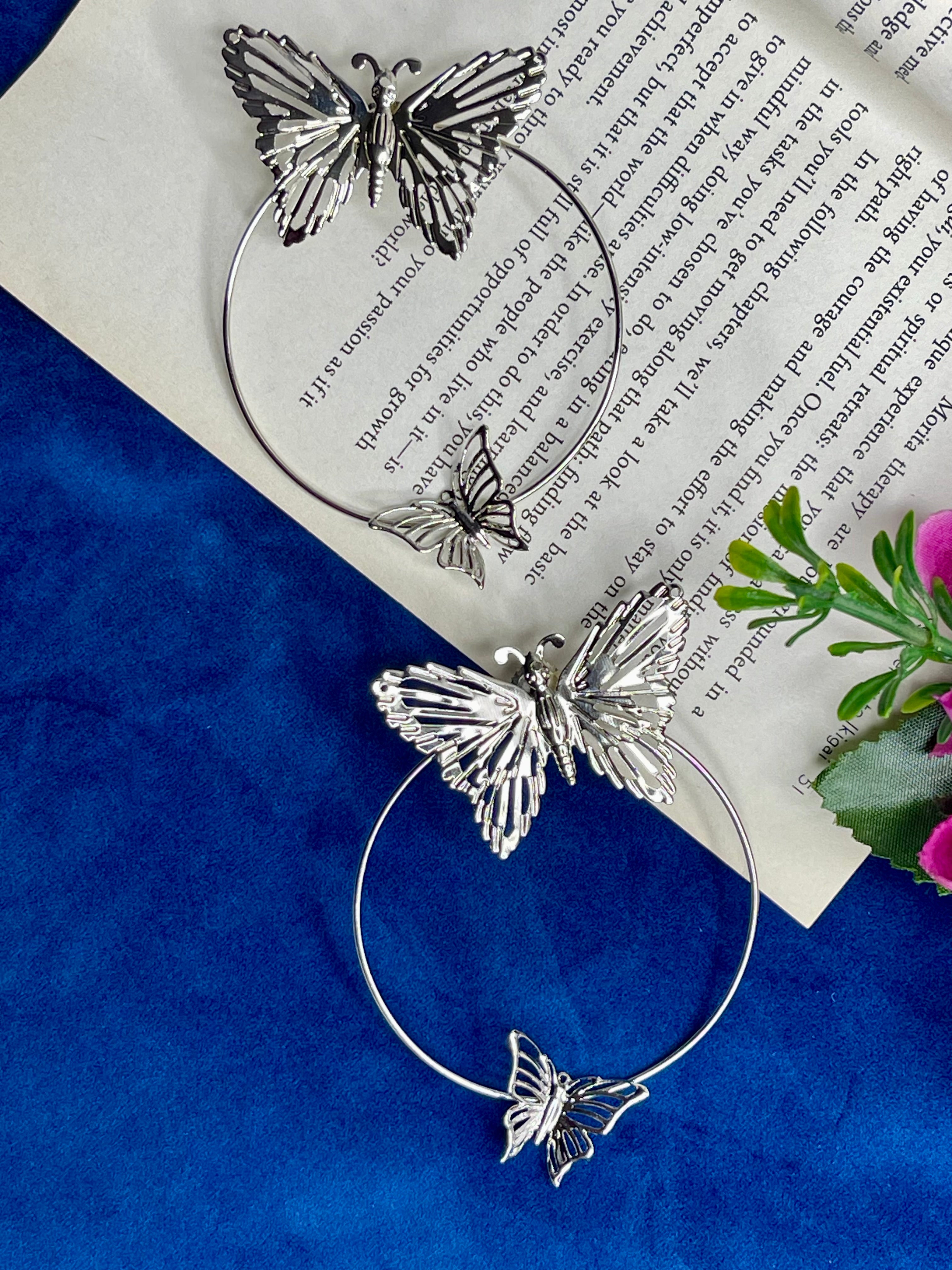 Silver Butterfly Hoop Earrings