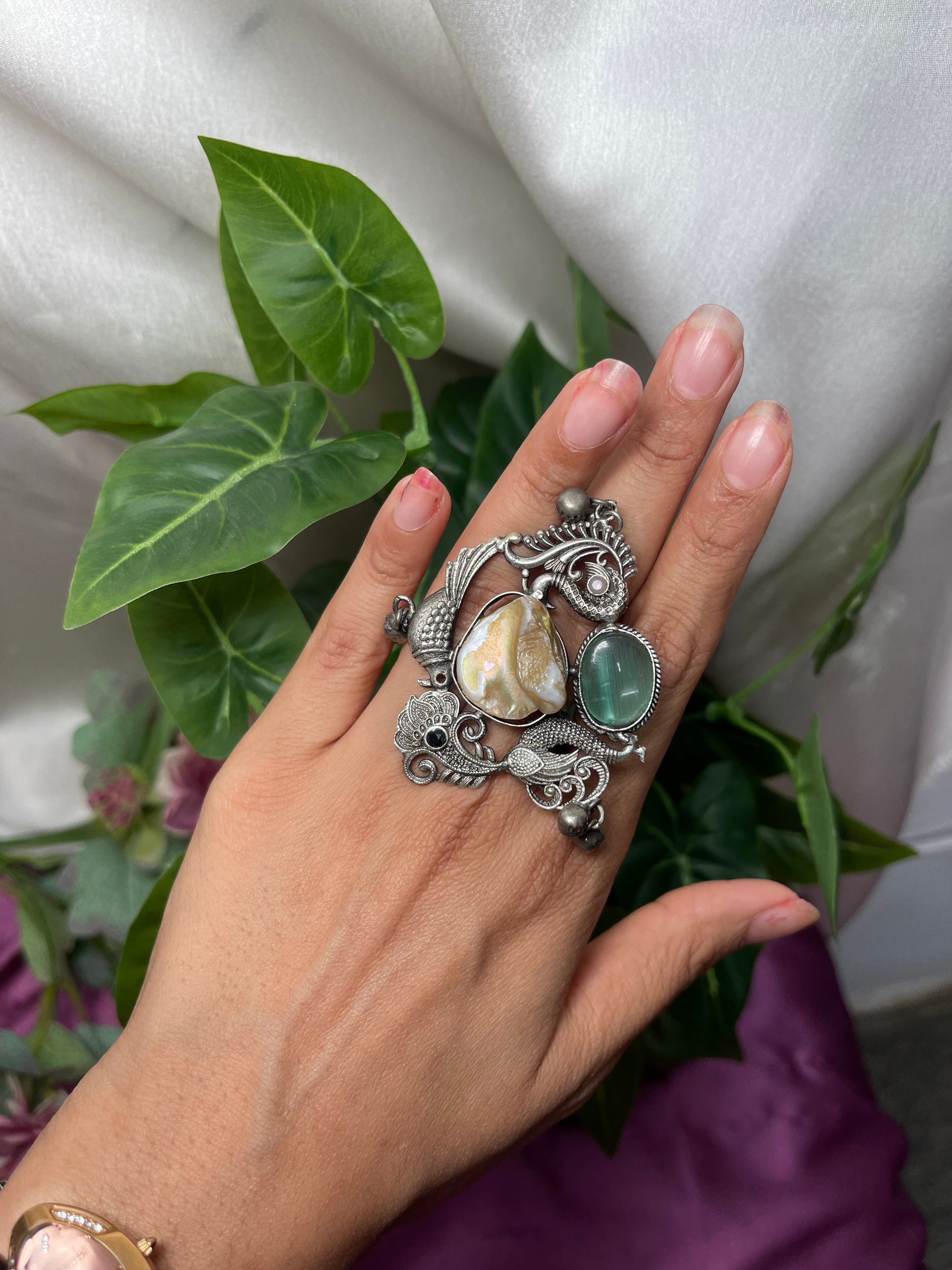 Oxidised Stone Statement Ring