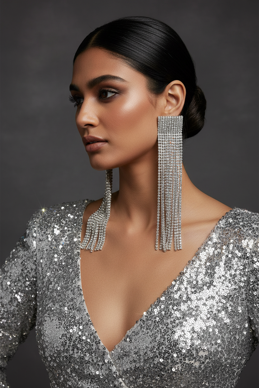 Diamond Drape Tassel Earrings