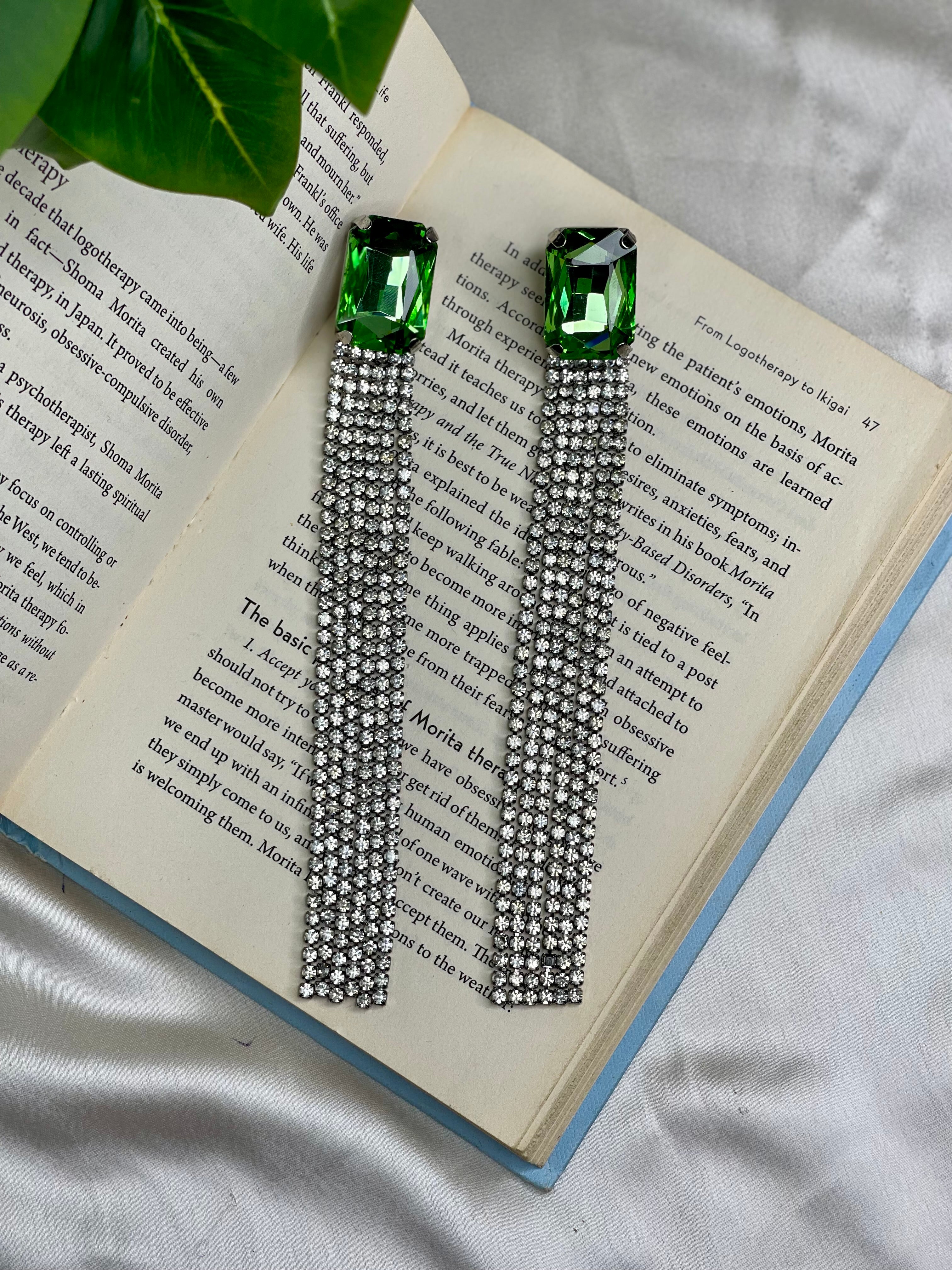 Green Diamond Tassel Earrings