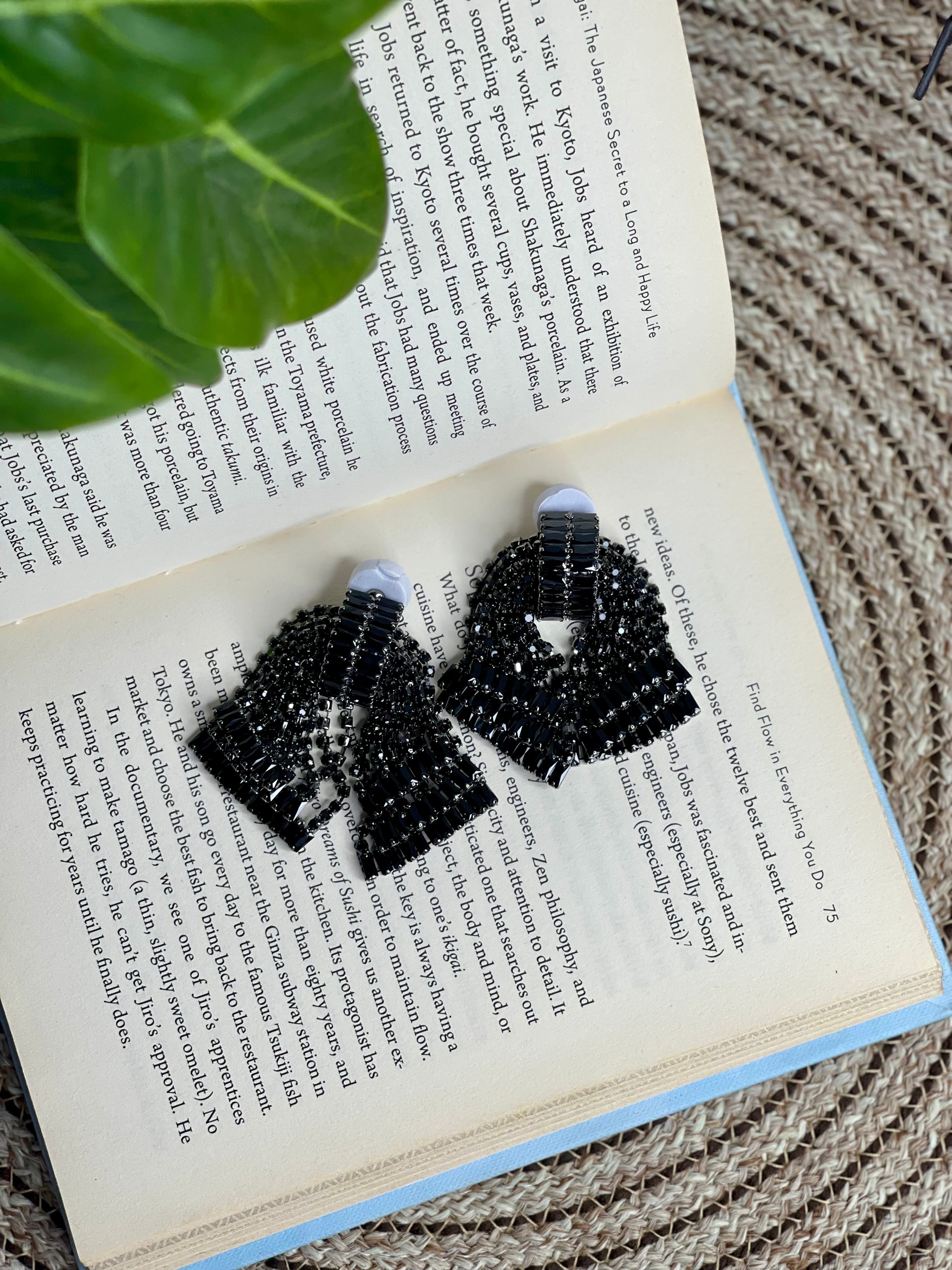 Black Sapphire Fan Statement Earrings