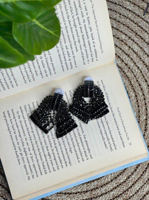 Black Sapphire Fan Statement Earrings