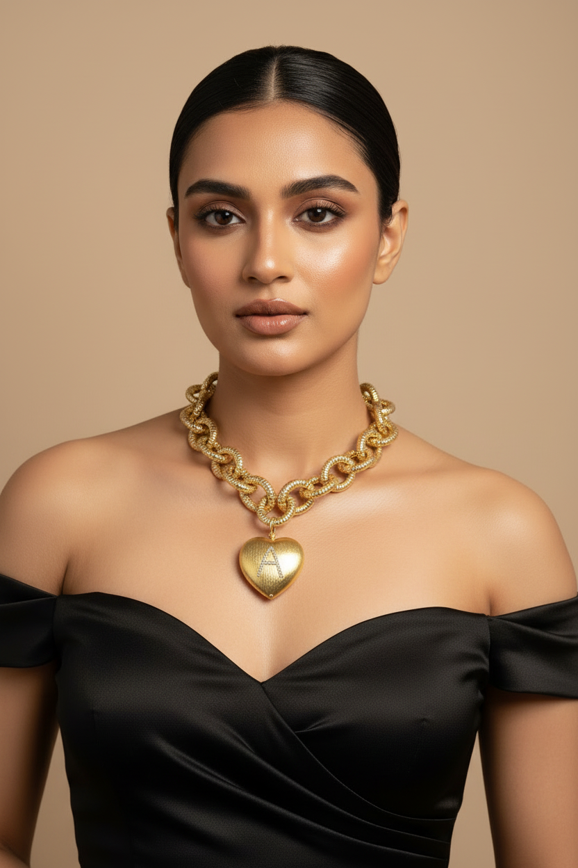 Golden Initial Personalised Heart NeckChain
