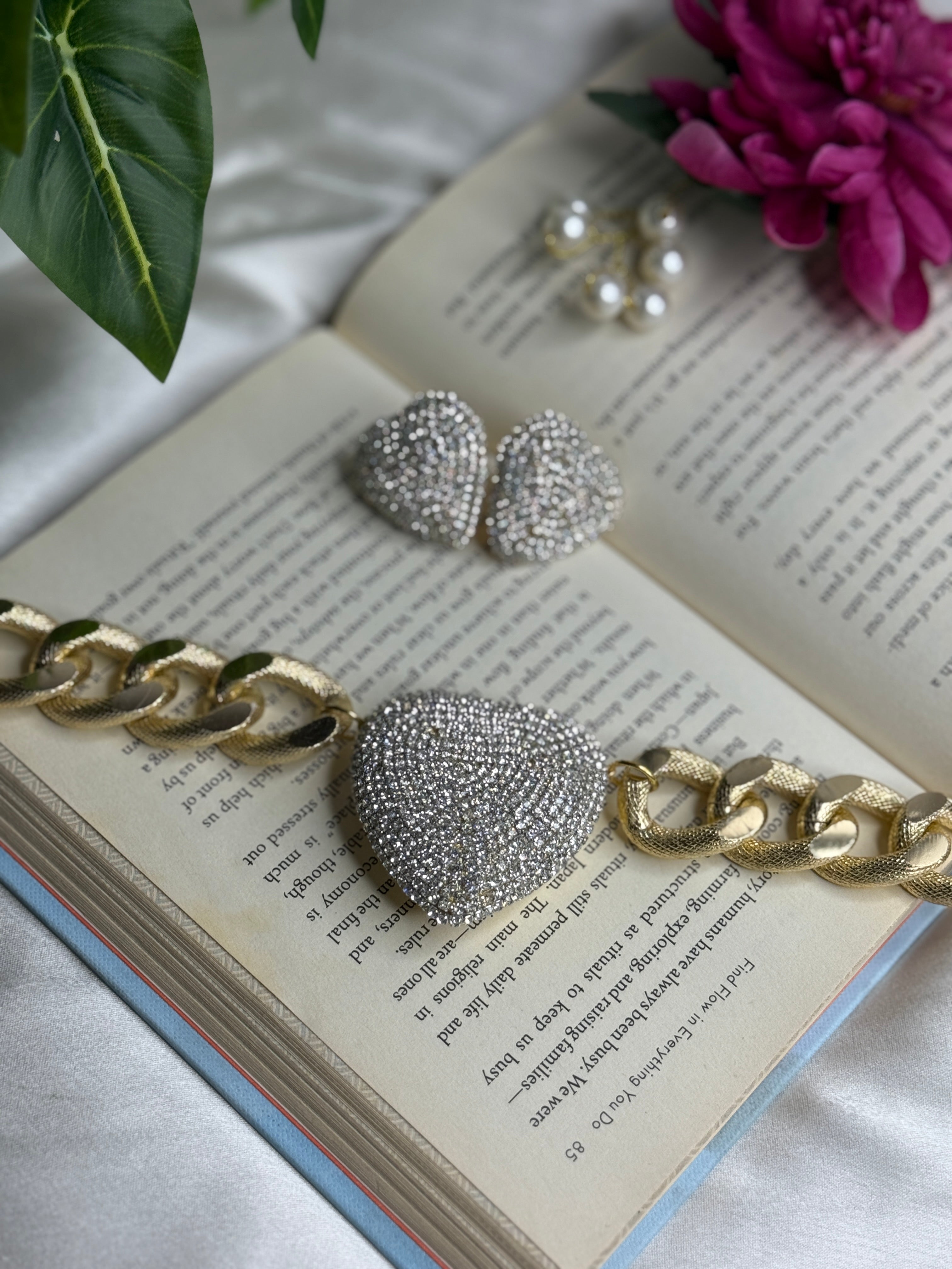 Golden Rhinestone Heart set
