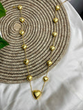Golden Puff Heart Long Necklace