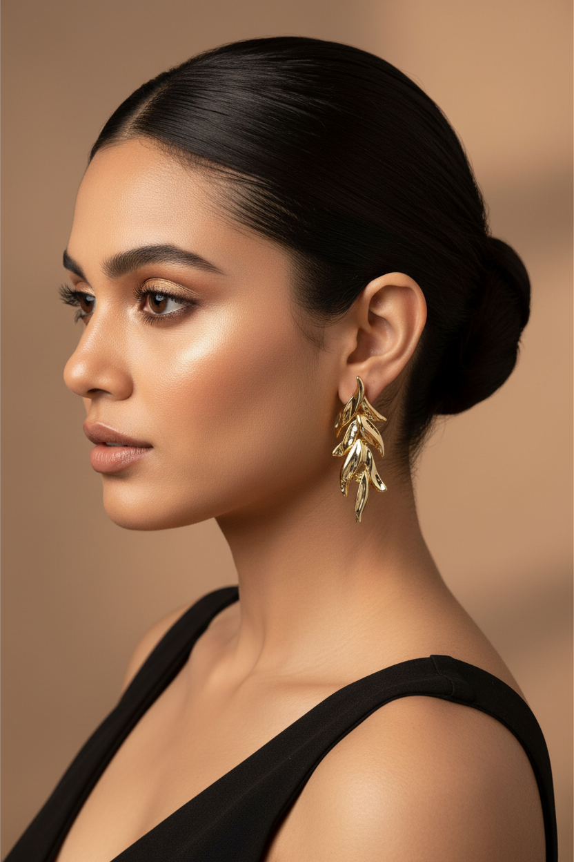Golden Leaf Statement Earrings