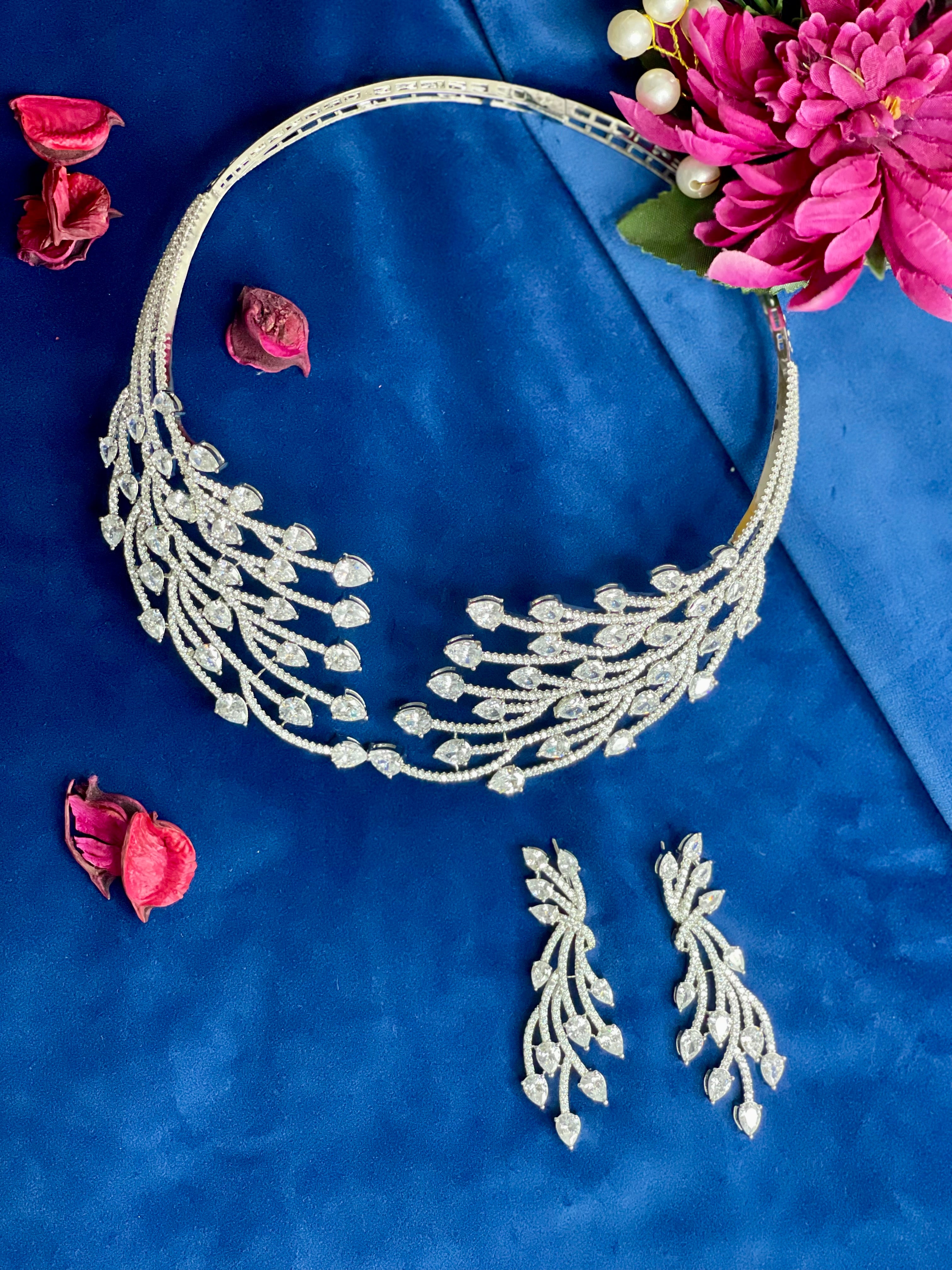 Diamond Leaf Collar Hasli Necklace Set