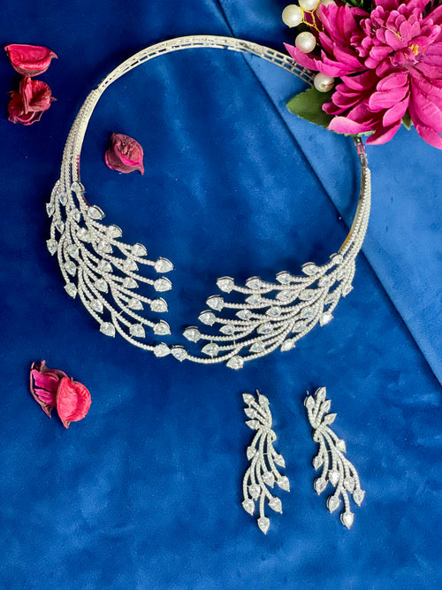 Diamond Leaf Collar Hasli Necklace Set