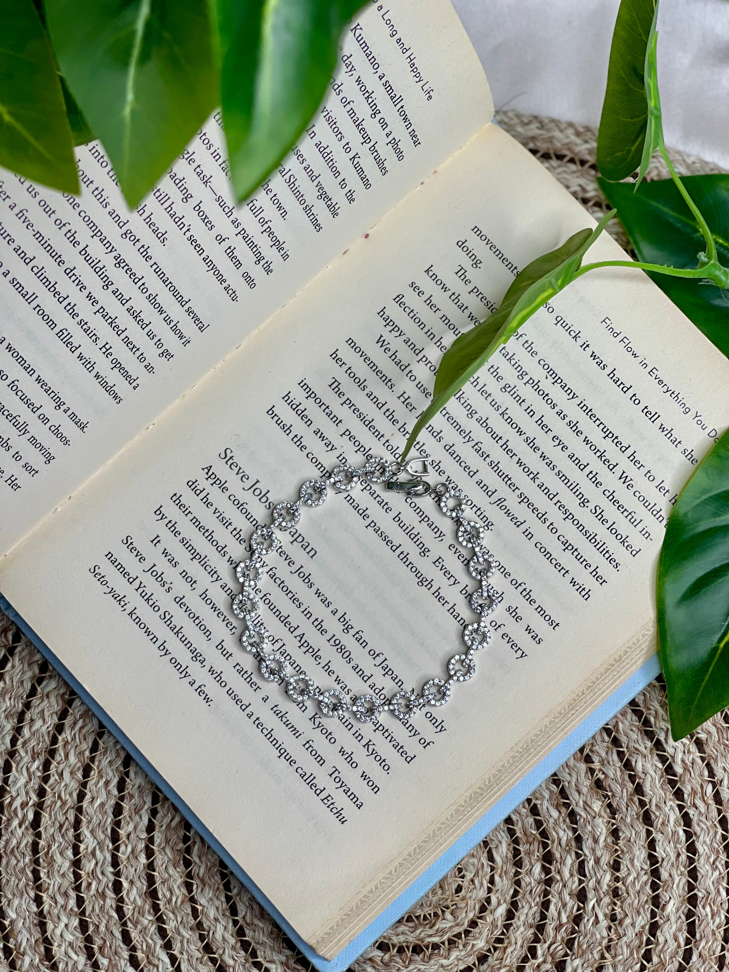 Silver Crystal Oval Link Bracelet