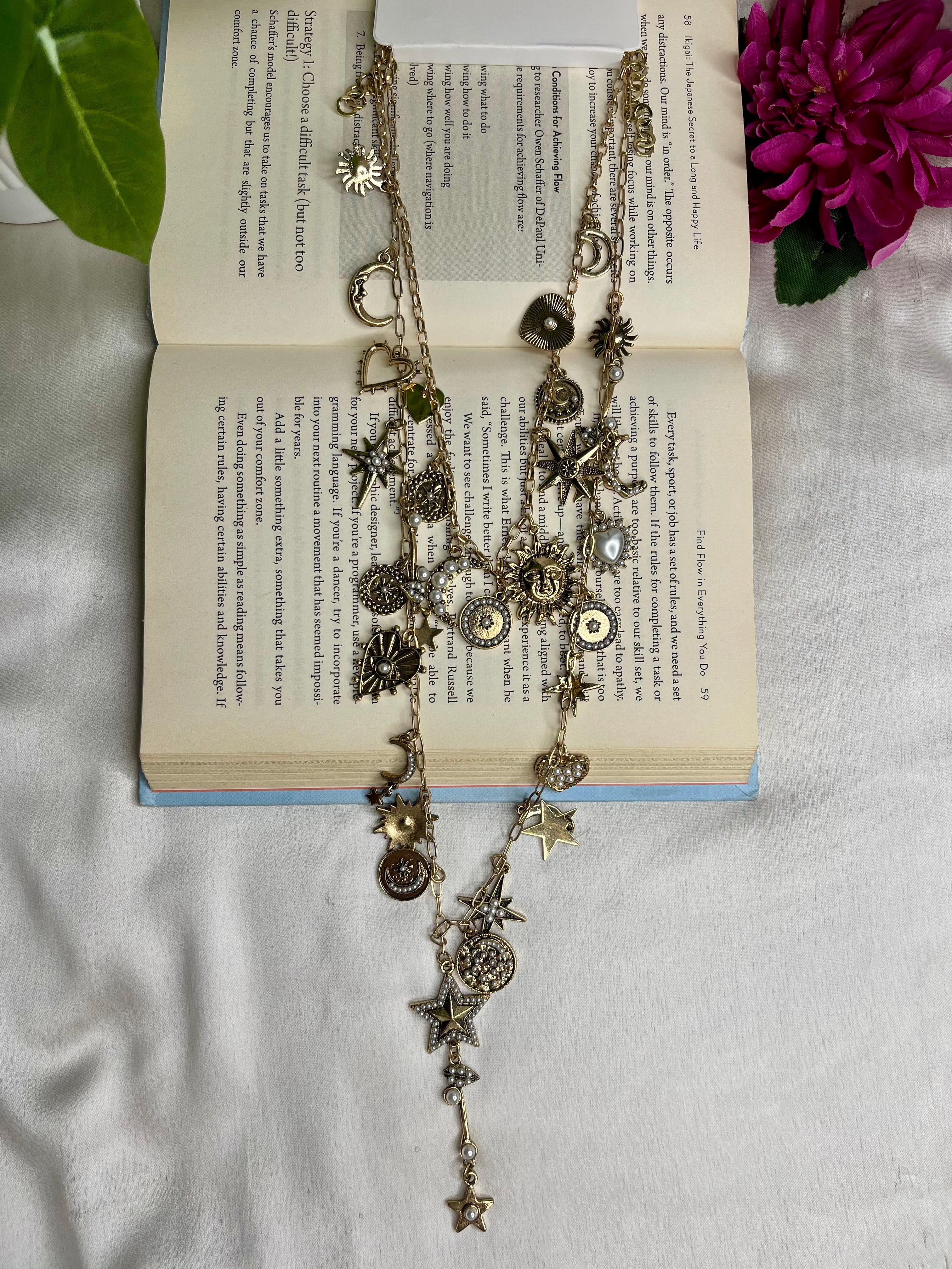 Gold Charms Layered Necklaace