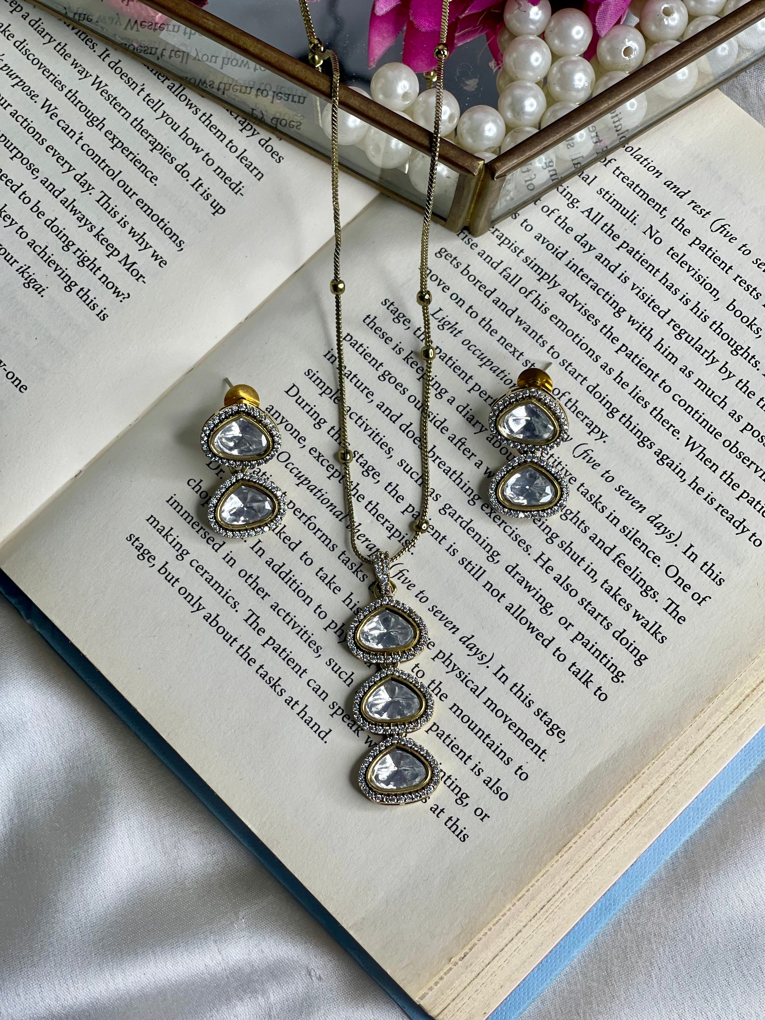 Polki Teardrop Pendant Set