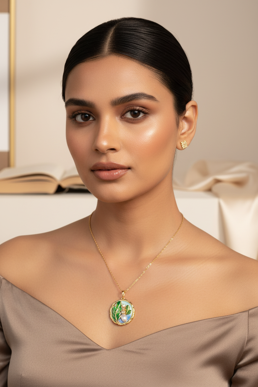 Leaf Pearl Pendant Necklace