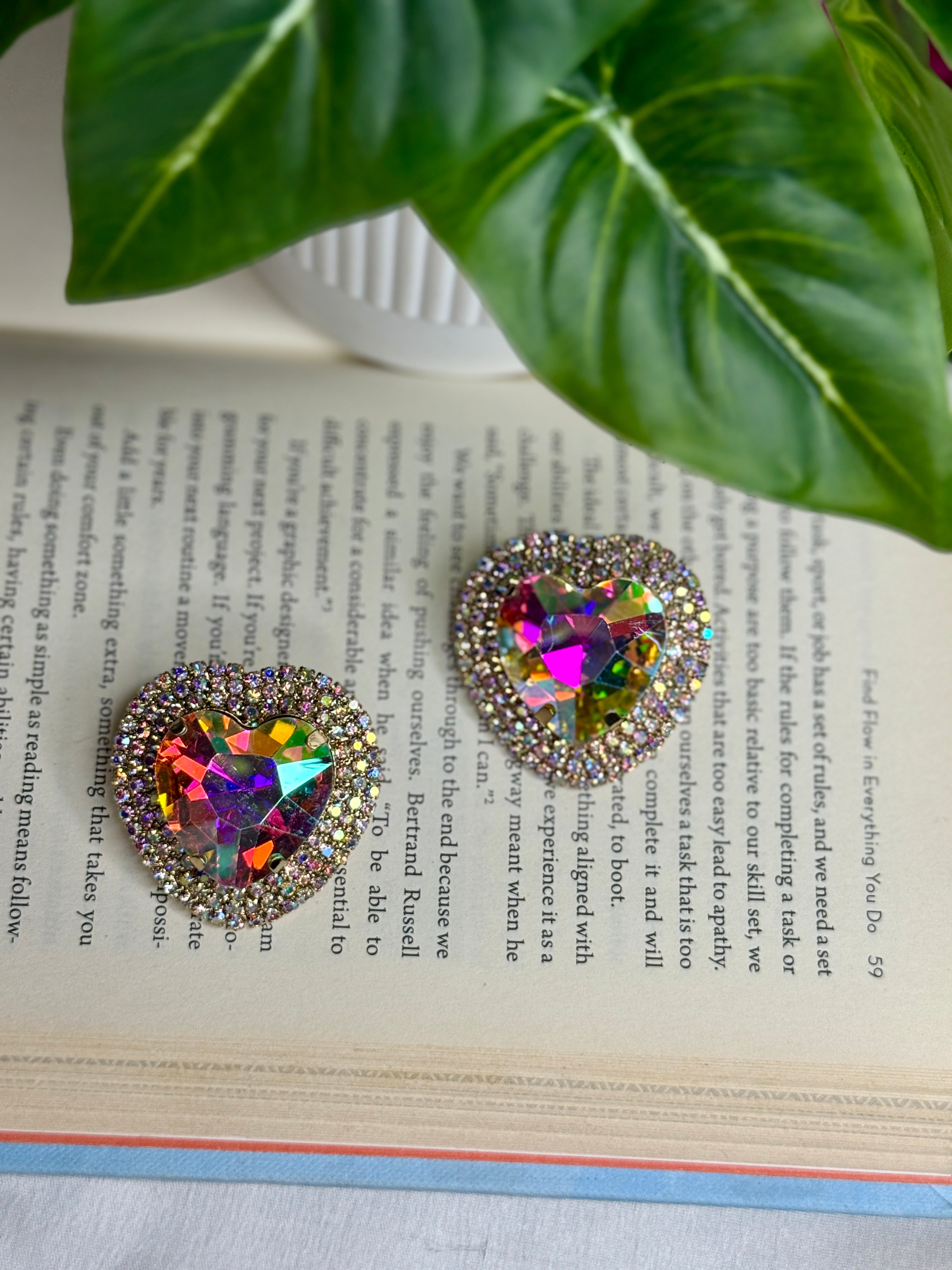 Rainbow Heart Stone Earrings