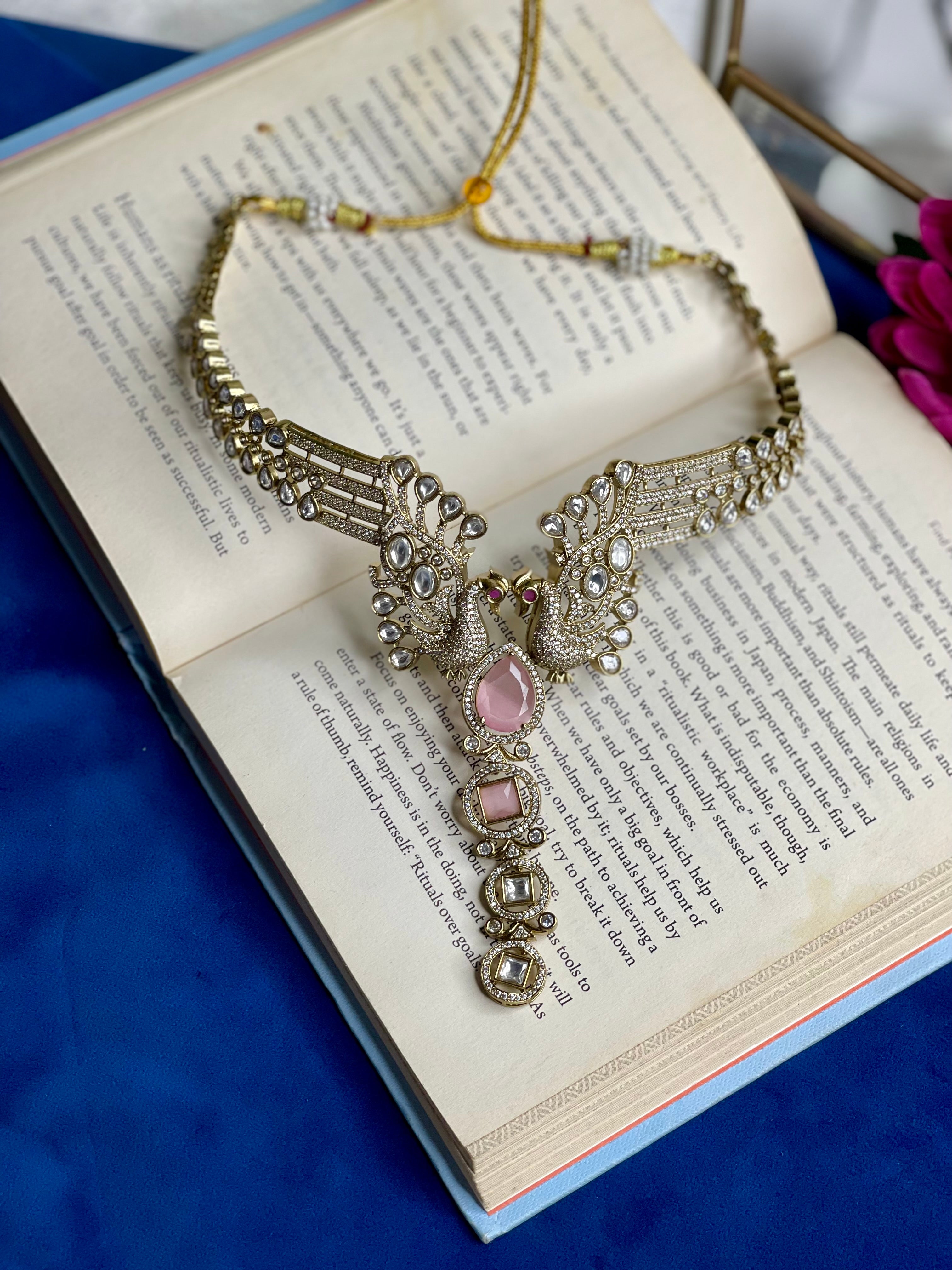 Pink Peacock Statement Choker Set