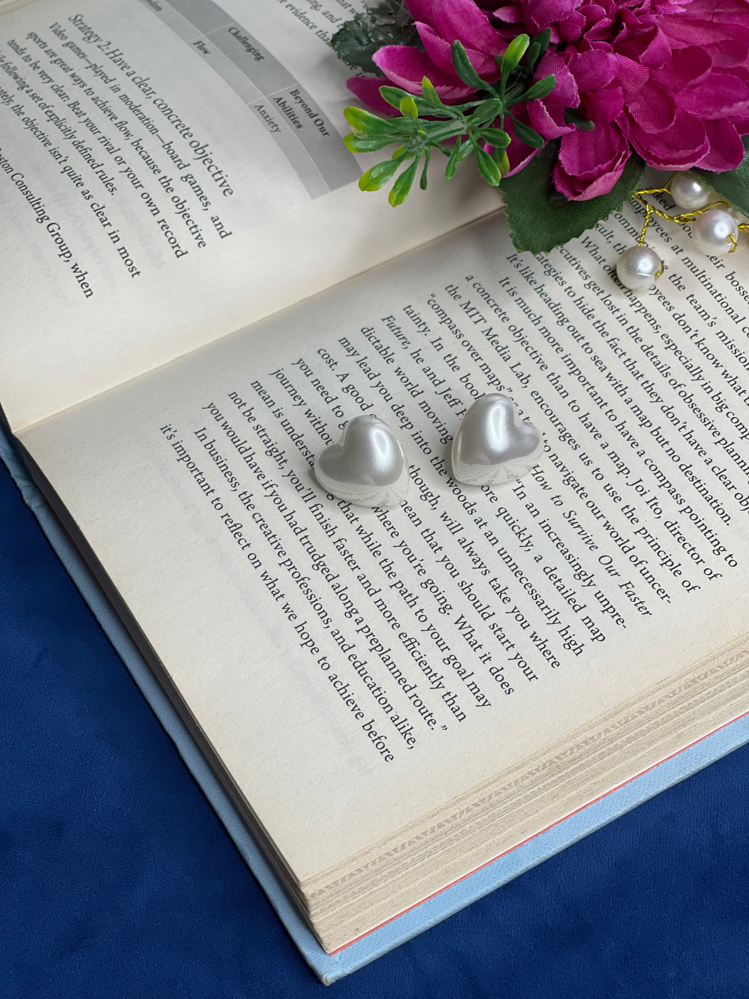 Pearl Heart Stud Earrings