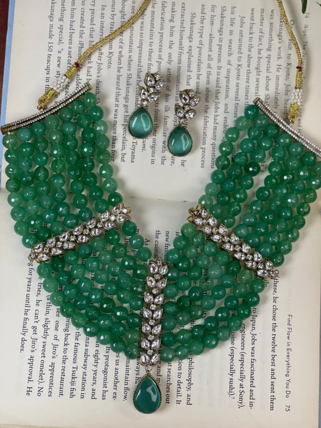 Emerald Green Multi-Strand Kundan Choker Set