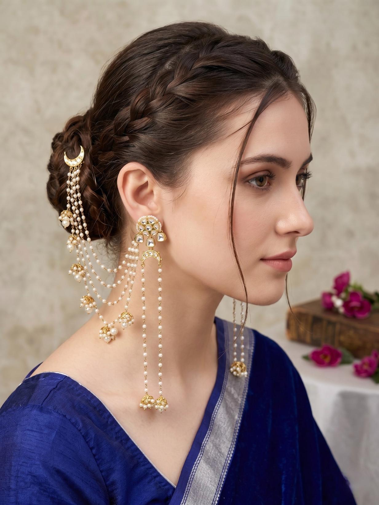 Noor Sitara Pearl Kaanchain Earrings