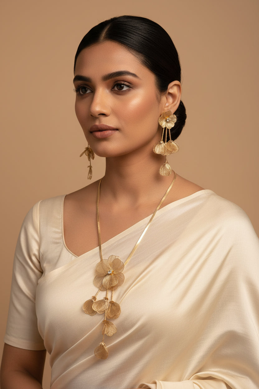 Golden Bloom Statement Set With Earrings
