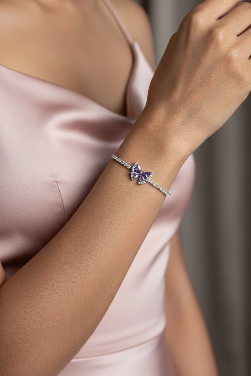 Lavender Bow Anti Tarnish Tennis Bracelet