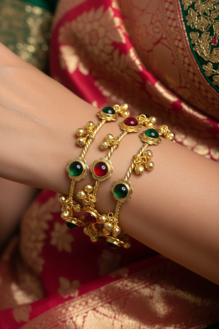 Multi Flower Ghungroo Bangles
