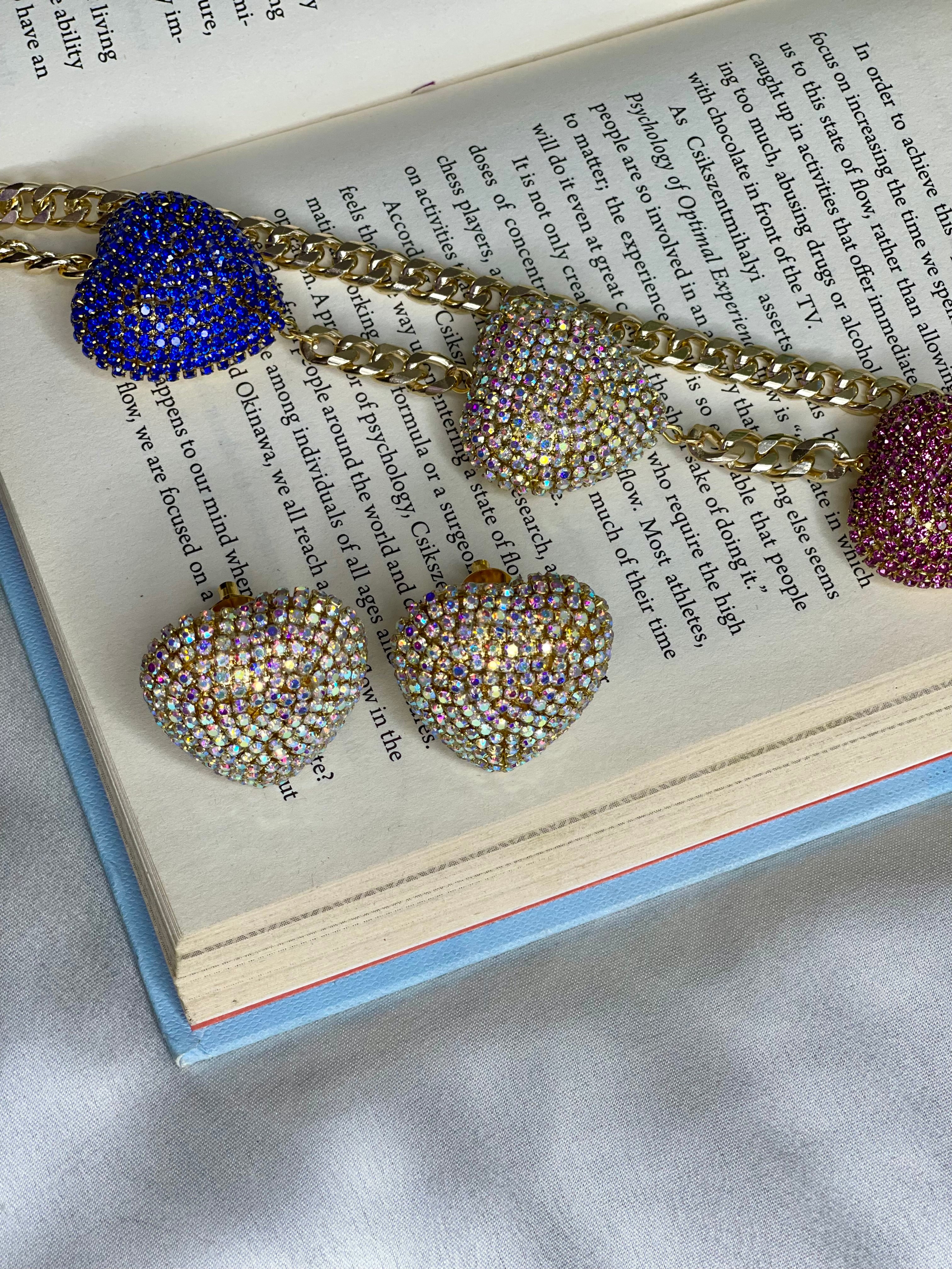 Tricolor Heart Choker Set with Earrings
