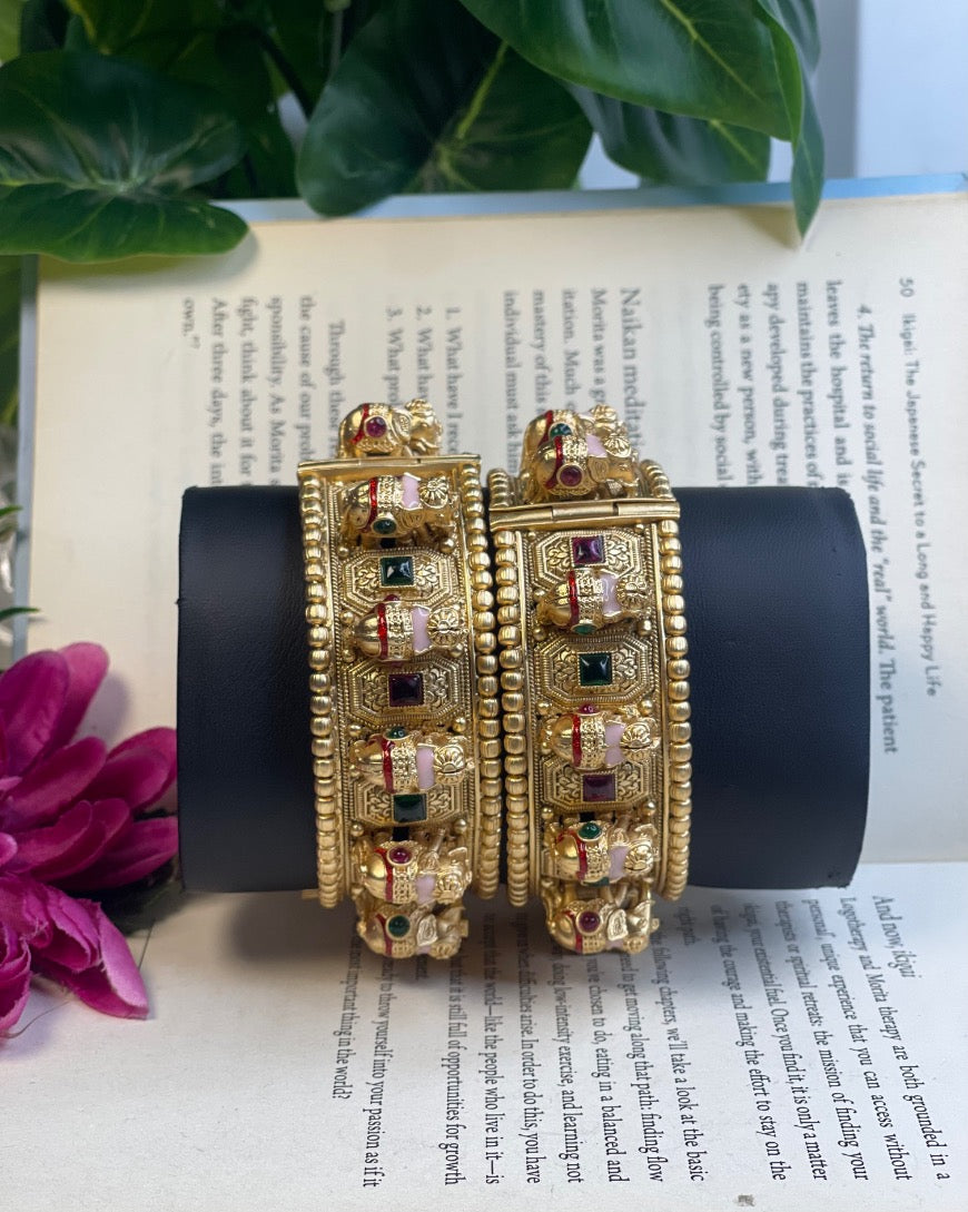 Multi Elephant Kada Bangles (Set of 2)