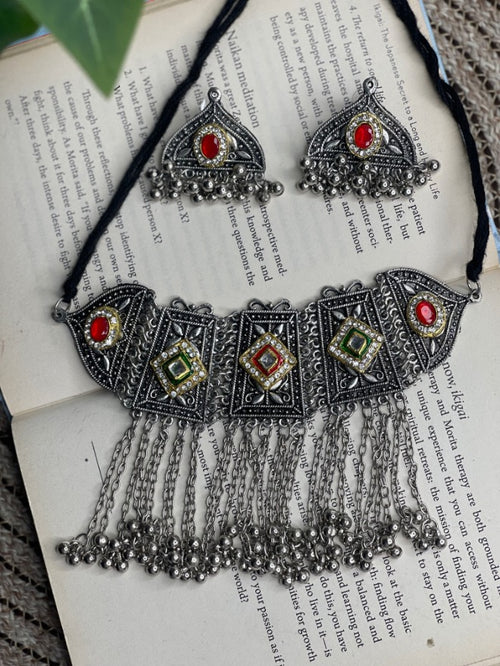 Classic Oxidised Tassels Fusion Choker