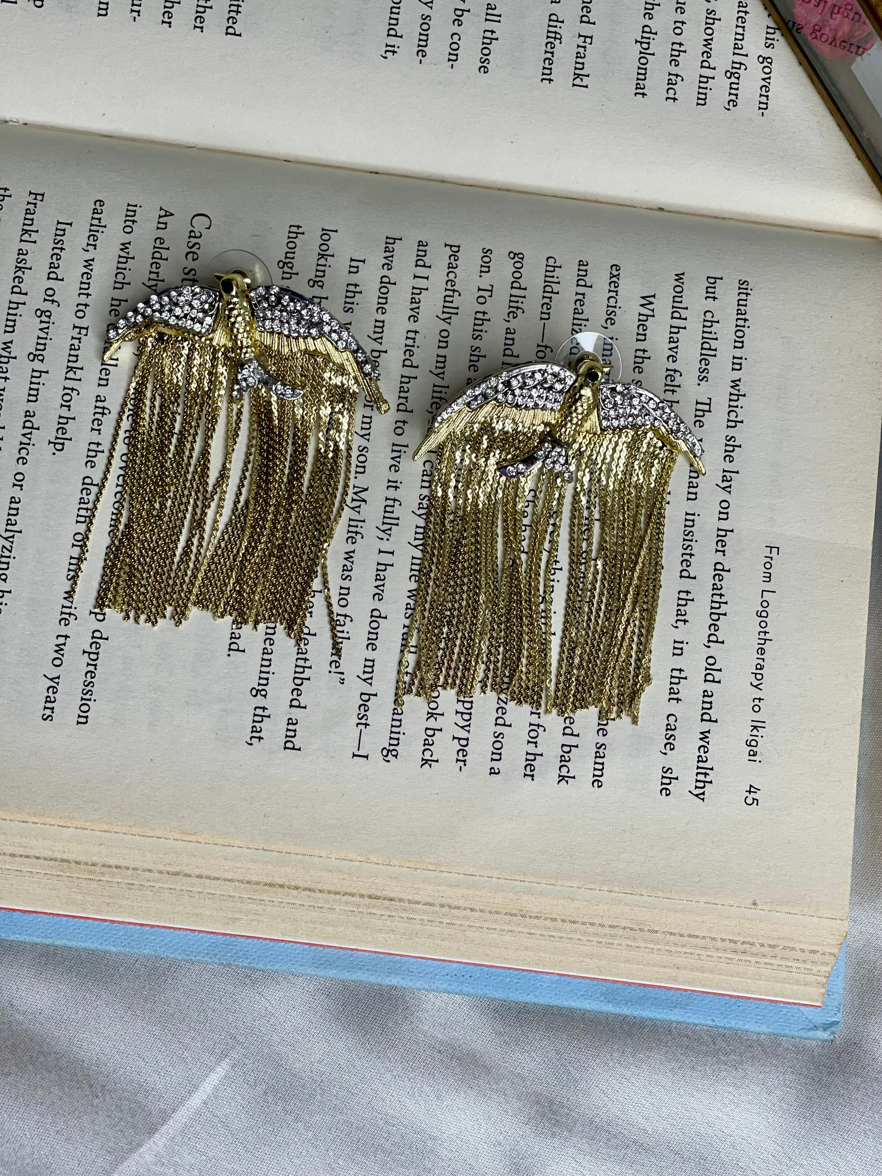Golden Swan Tassel Earrings