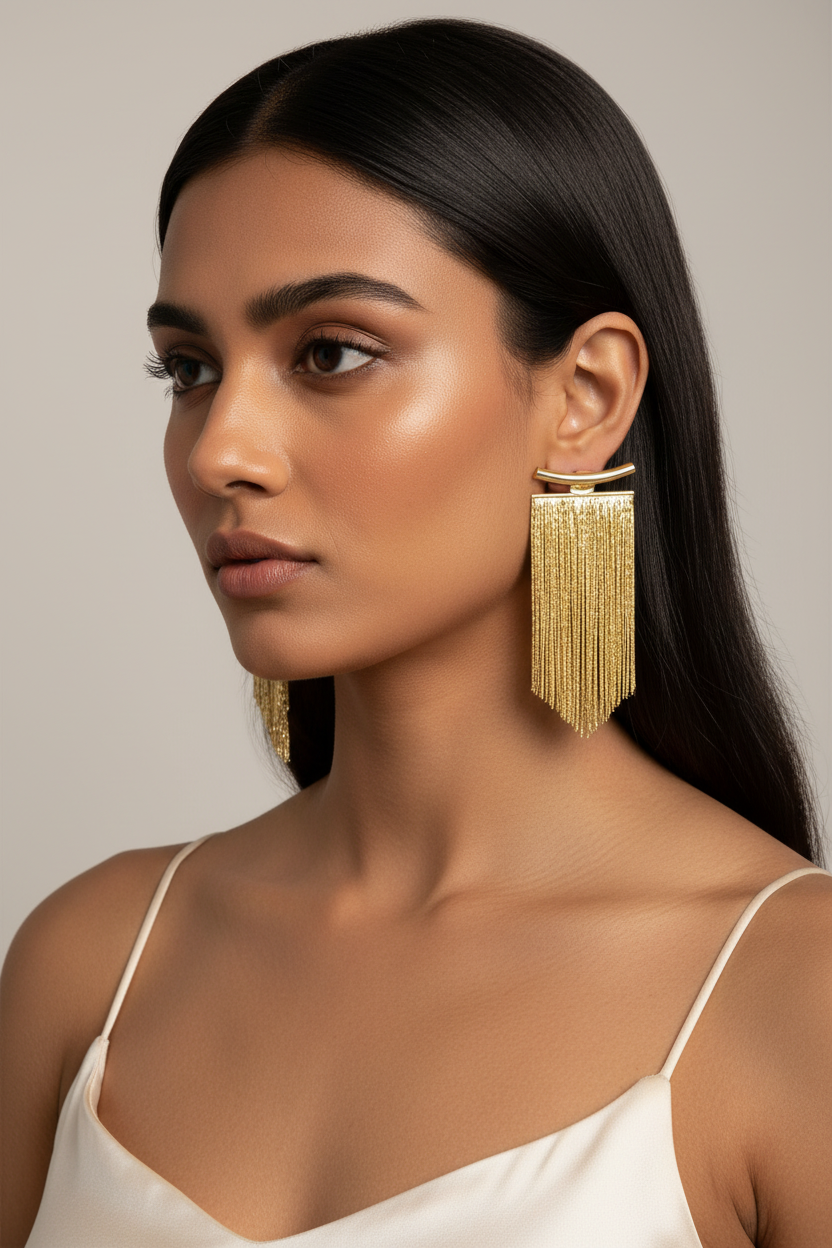 Golden Fringe Bar Earrings