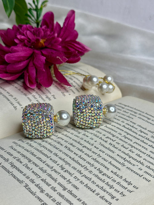 Aurora Pearl Cube Earrings