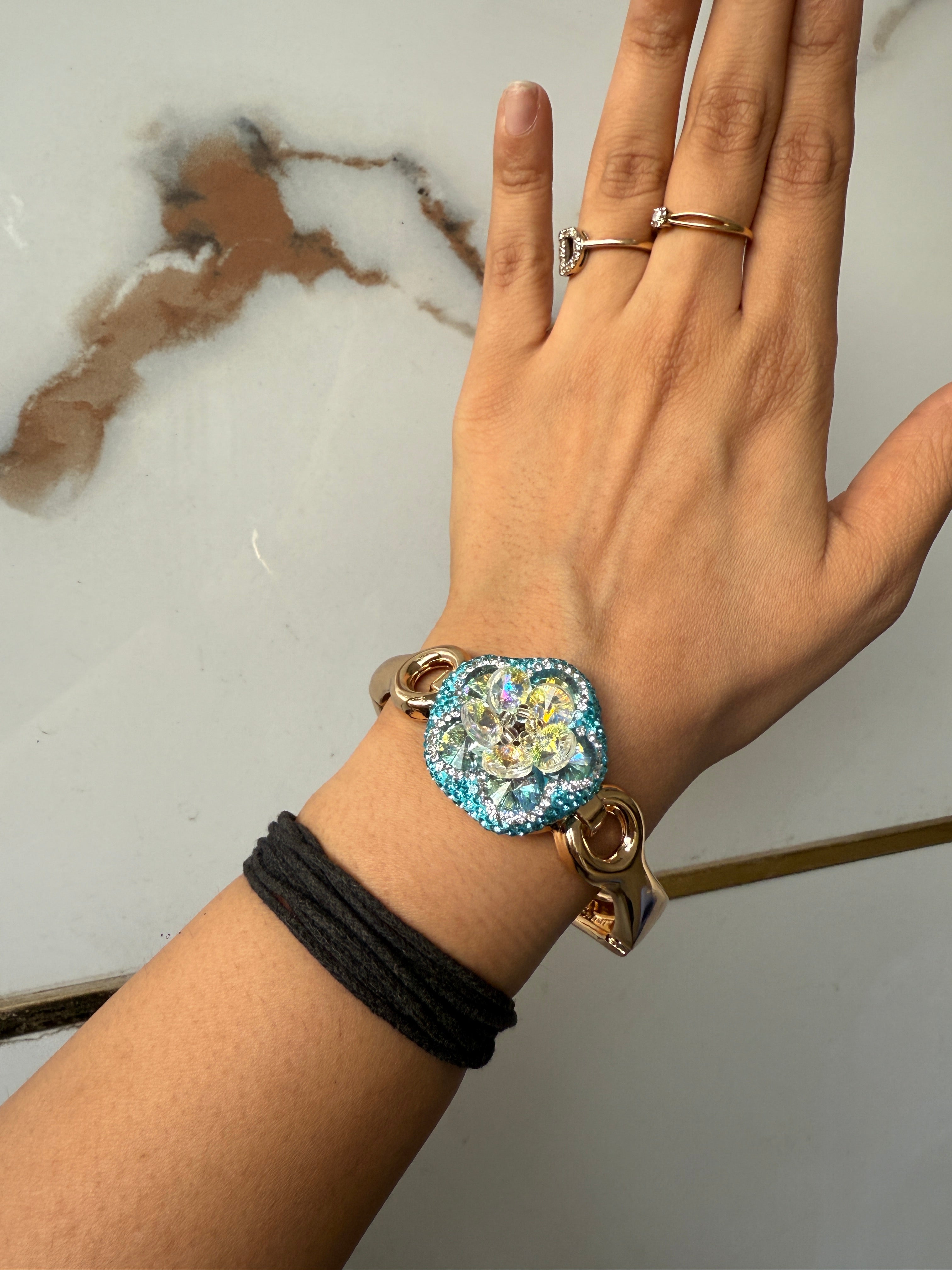 Turquoise Crystal Stone Flower Bracelet